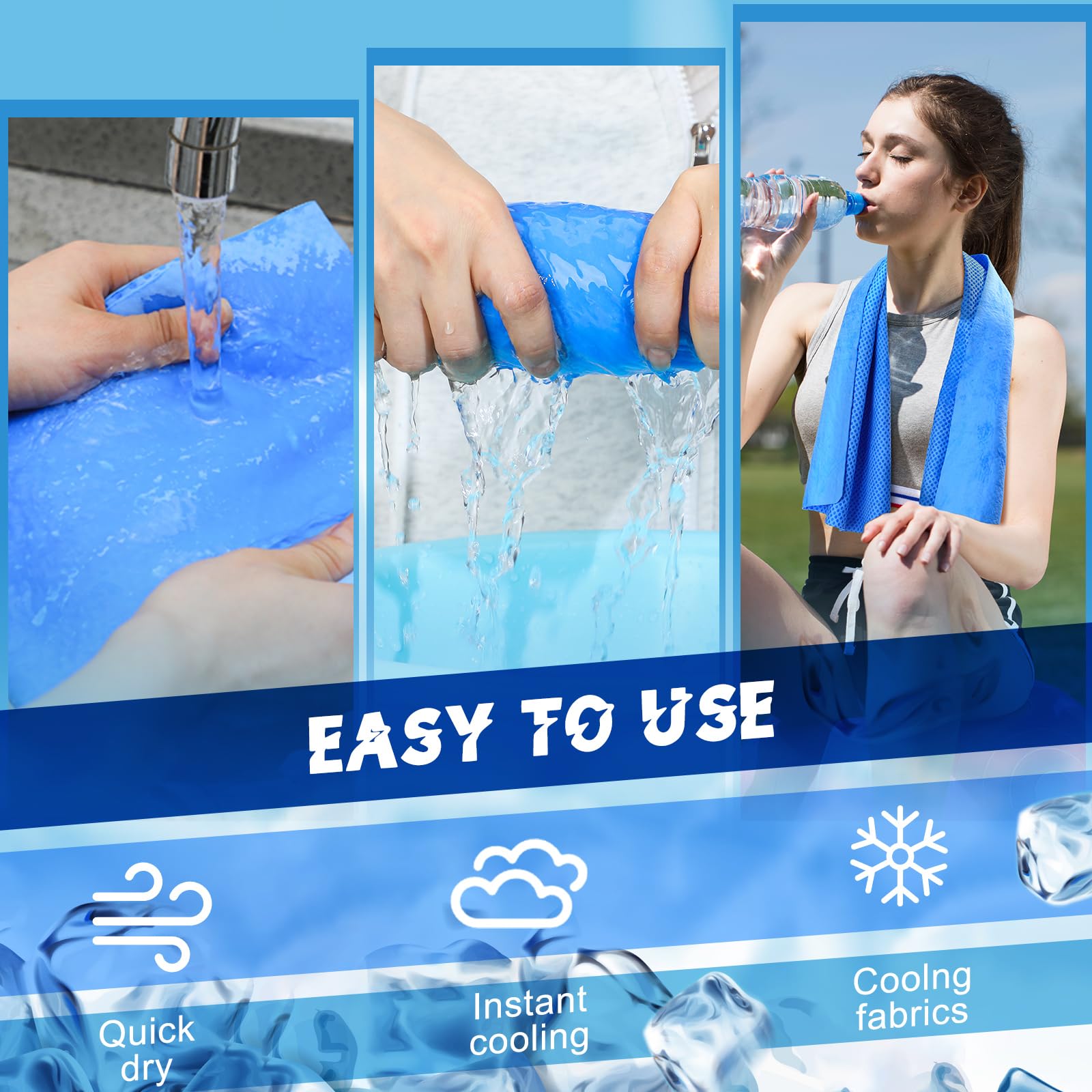 Peryiter 3 Packs PVA Cooling Towel Reusable Instant Cooling Neck Towel Breathable Soft Long Lasting Ice Sports Supplies for Running Hiking Swimming Golf (Dark Blue)