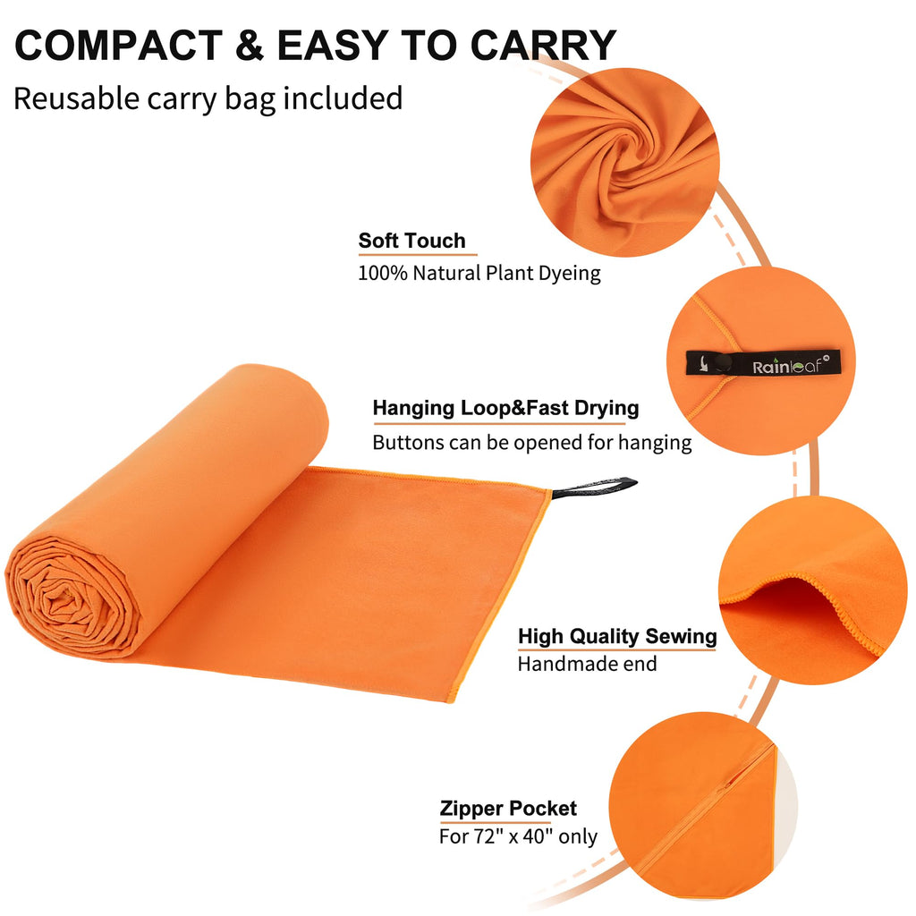 Rainleaf Microfiber Towel Perfect Travel & Gym & Camping Towel. Quick Dry - Super Absorbent - Ultra Compact - Lightweight. Suitable for Trip, Beach, Shower, Backpacking, Pool