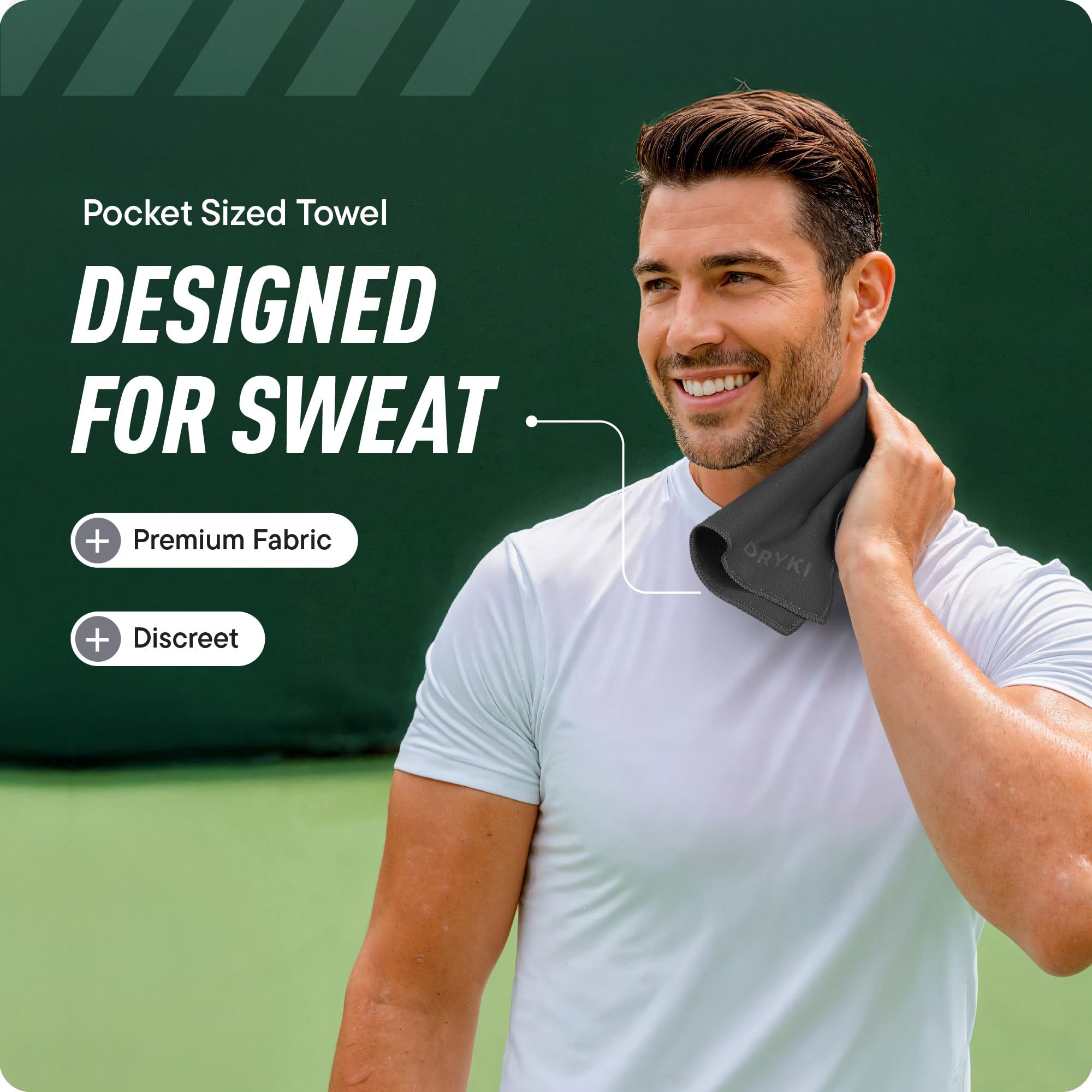DRYKI Sweat Absorbing Handkerchiefs - The Original Pocket-Sized Sweat Towels - Quick-Dry Microfiber Sweat Rags for Face, Hands, & Body - Men & Women - Gym, Sports, and Work (Forest: 5 Pack)