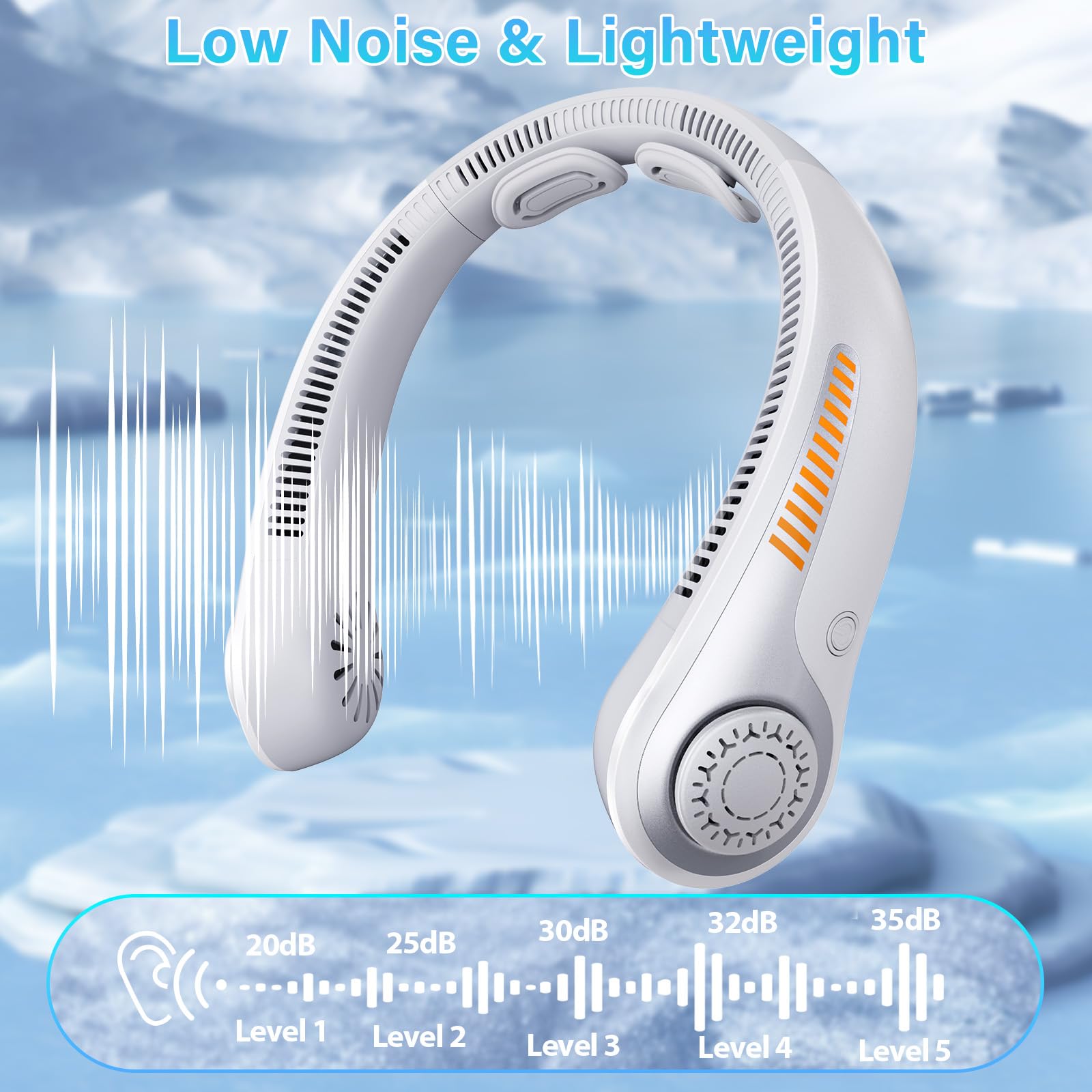 Portable Neck Fan Rechargeable, 5 Speeds, Lightweight, Long Lasting, Battery Operated All-Around Cooling Quiet Personal Fans for Travel Camping Cooling Essentials, Birthday Gifts for Women Men Mom Dad