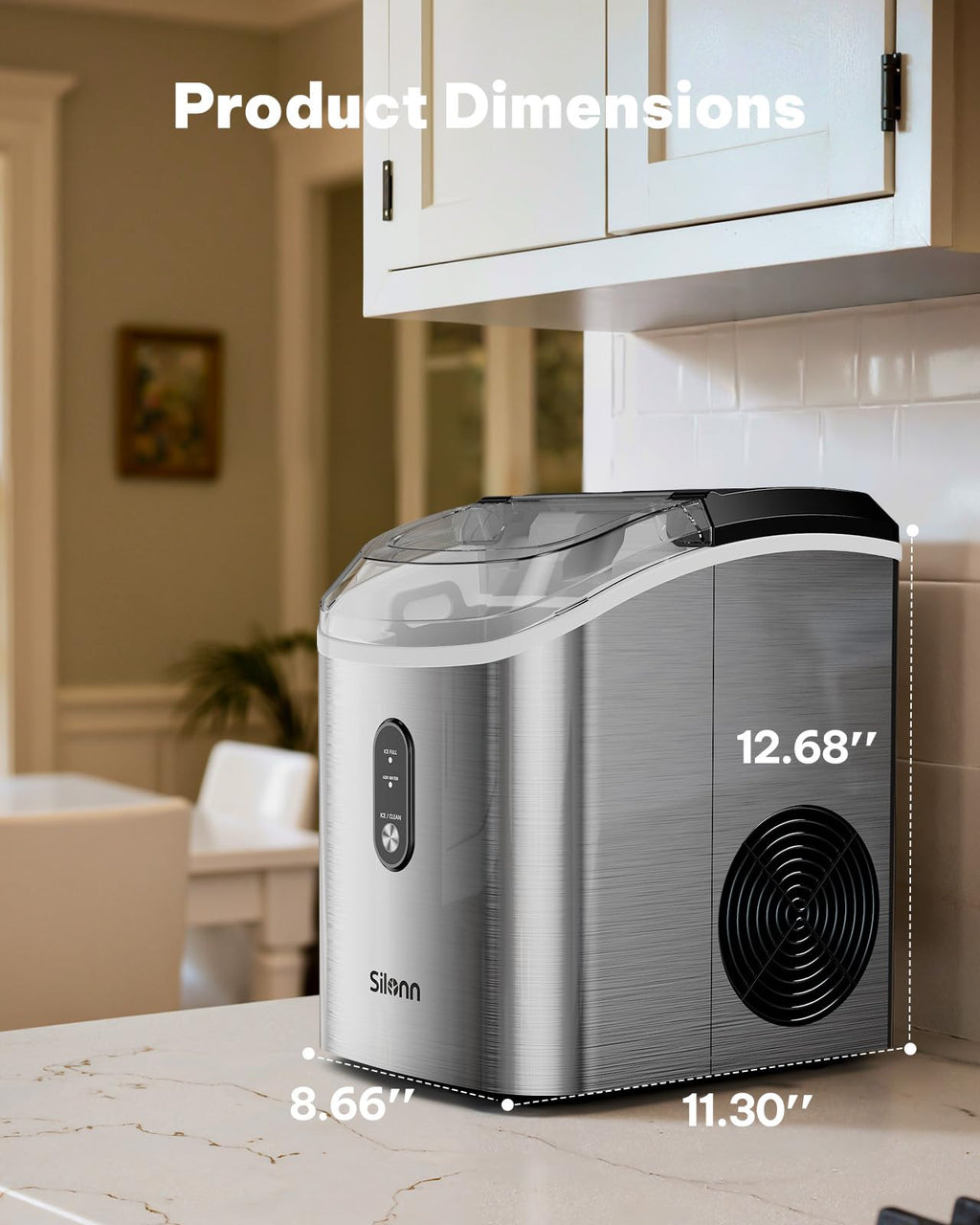 Silonn Nugget Ice Maker Countertop, Pellet Ice Machine with Self-Cleaning Function, Sonic Ice Maker Produces 36lbs of Chewable Ice in 24 Hours, Ideal for Home Kitchen and Office (Black)