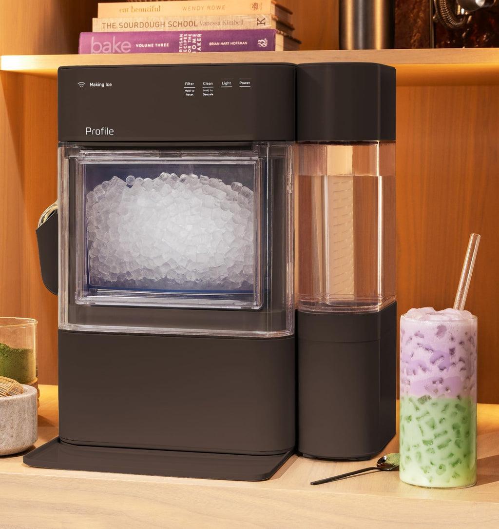 GE Profile Opal Ultra, Countertop Nugget Ice Maker, 1 Gal XL Side Tank, *Amazon Exclusive*, 38 lbs/Day, Pebble Pellet Crushed Ice Machine, WiFi Black Stainless Steel