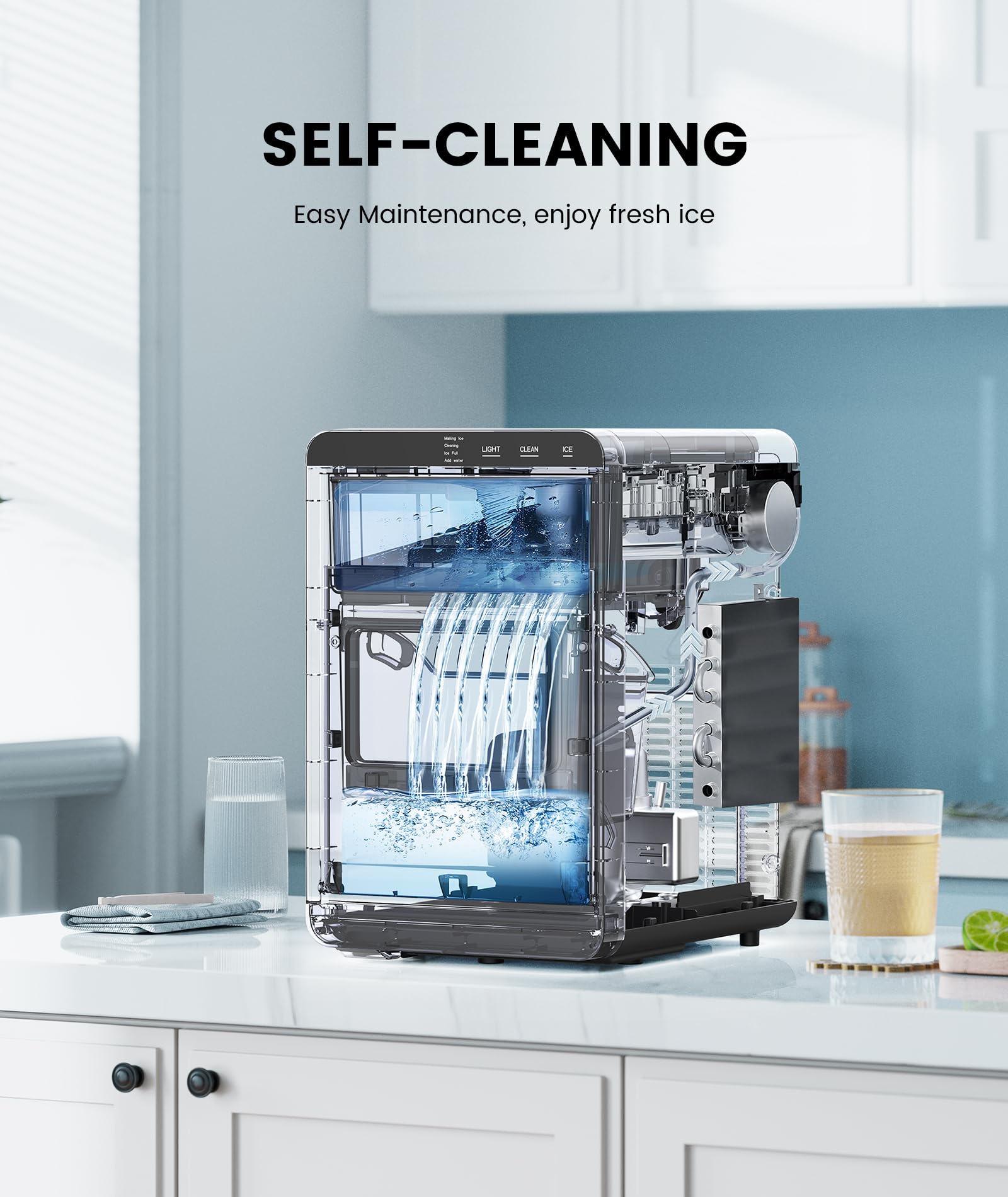 Ice Maker Countertop, Efficient Easy Carry Ice Machine, Self-Cleaning Ice Maker with Ice Scoop & Basket, 9pcs/ 6mins 26.6Lbs Per Day for Home/Office/Kitchen,Black