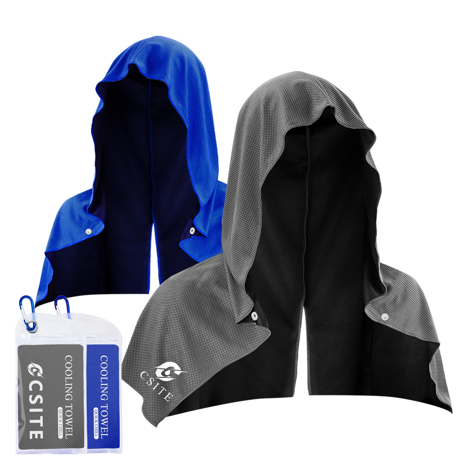 CSITE Cooling Hoodie Towels, Instant Cooling Towels for Neck and Face, UPF 50 Sun Protection, Ice Towel for Hot Weather, Head Towel for Sports, Camping, Cycling & More Activities