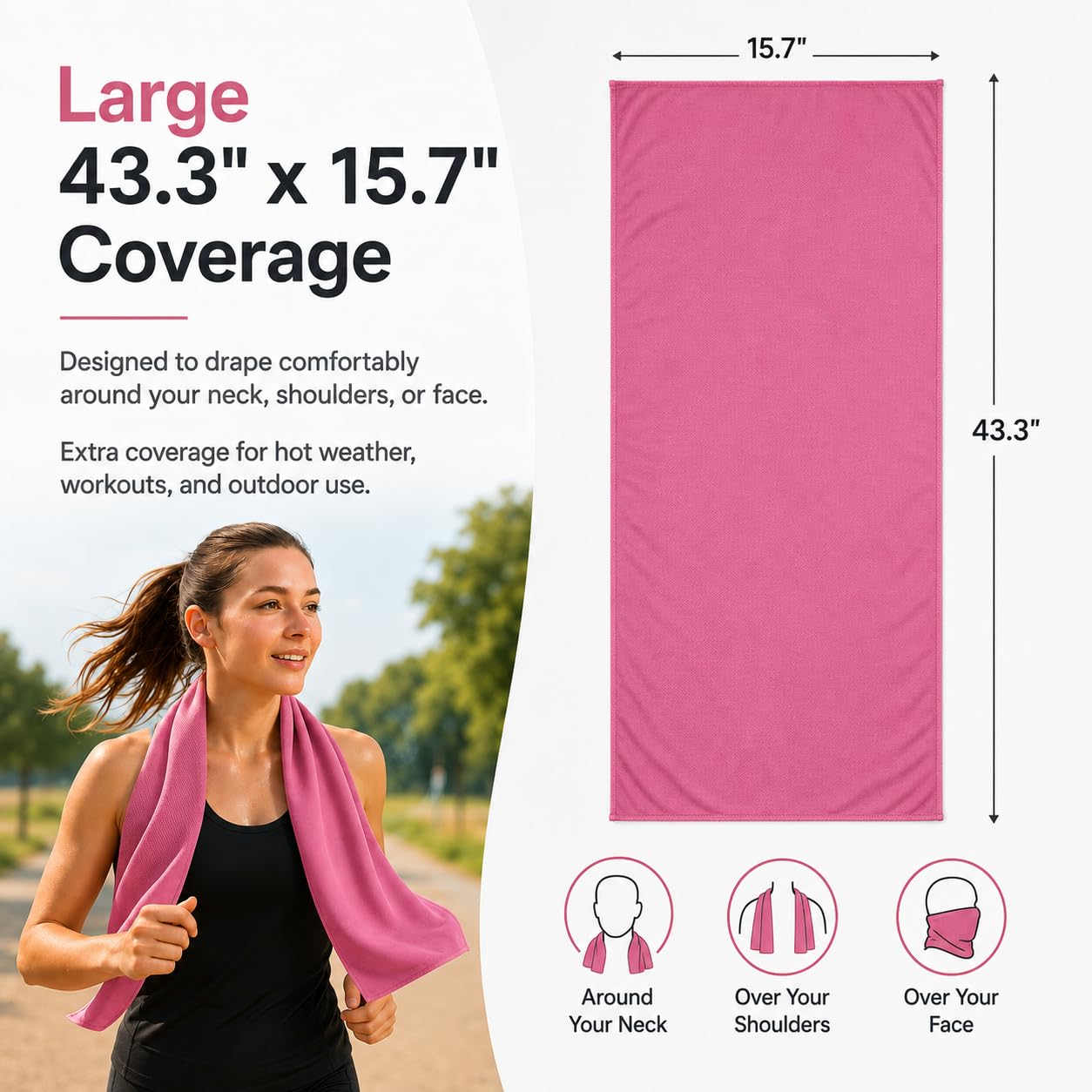 Cooling Towels 43.3" x 15.7" - Ice Towel, Sweat Towel, Cooling Towels for Neck & Face & Cooling Neck Wraps for Summer Heat - Neck Cooler for Quick Cool Down for Gym, Running, Golf, Yoga & Sports