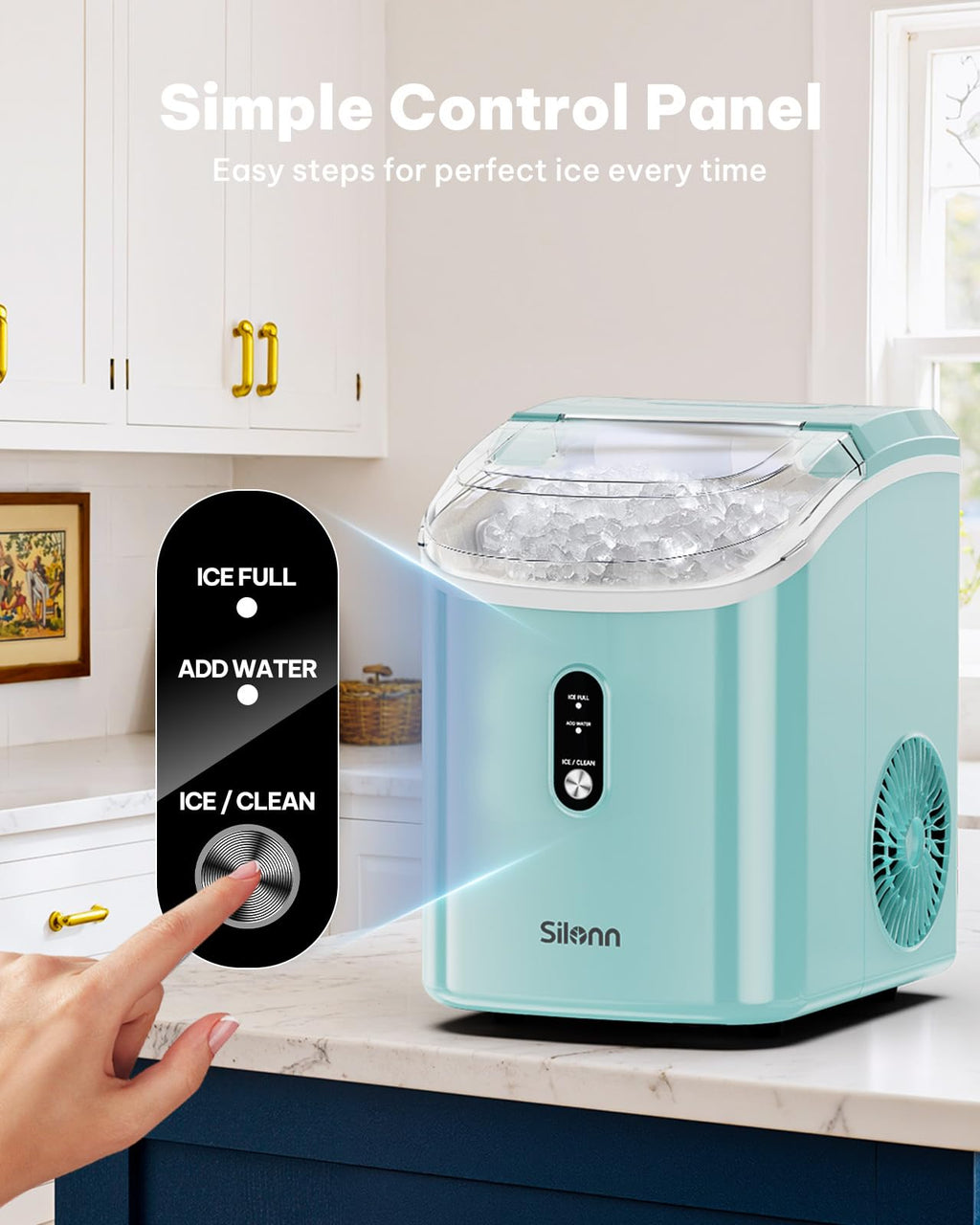 Silonn Nugget Ice Maker Countertop, Pellet Ice Machine with Self-Cleaning Function, Sonic Ice Maker Produces 36lbs of Chewable Ice in 24 Hours, Ideal for Home Kitchen and Office (Black)