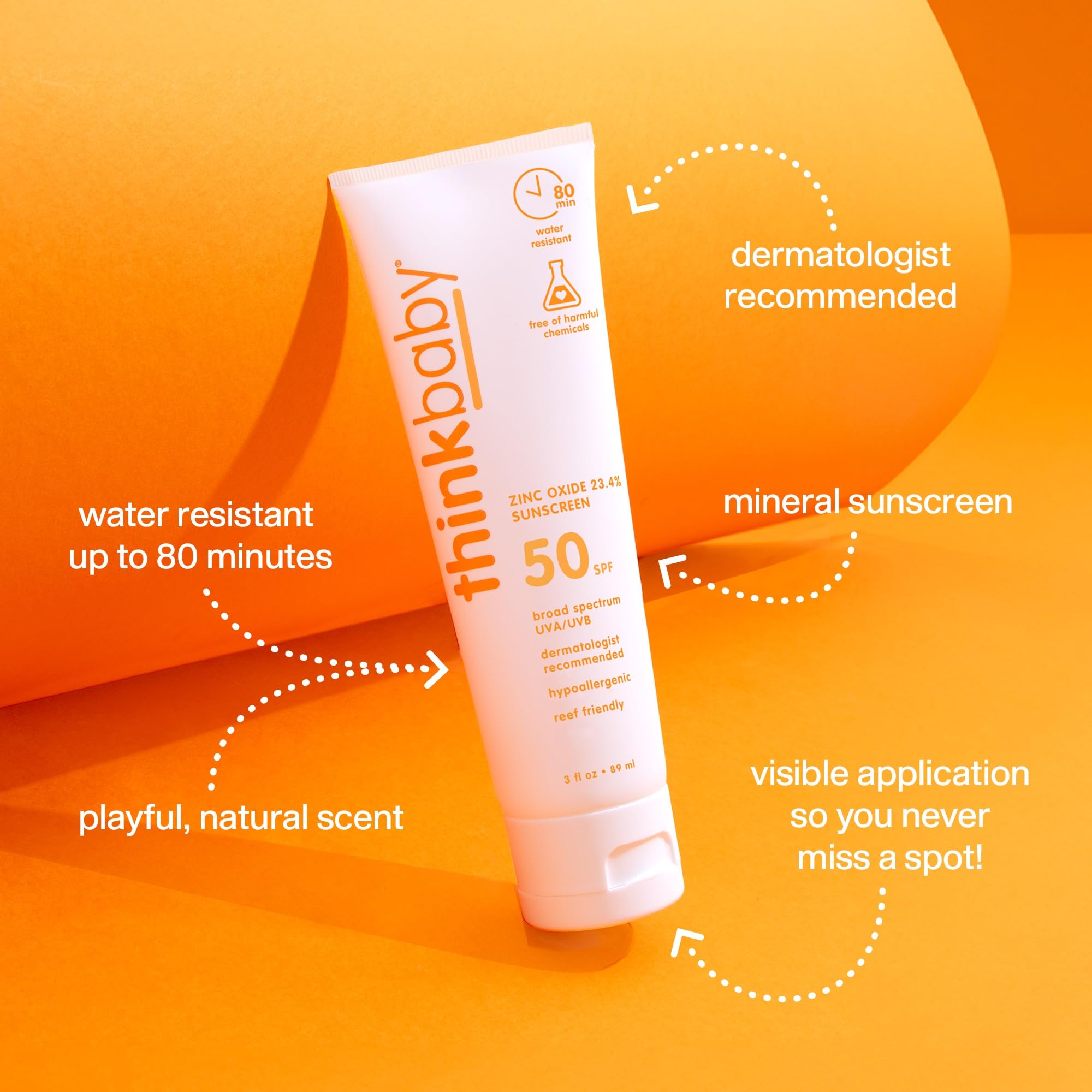Thinkbaby SPF 50+ Baby Sunscreen, 6 Oz. – Safe, Natural Mineral Sun Cream for Babies - Water Resistant, Broad Spectrum UVA/UVB Sun Protection – Vegan Sunscreen for Kids
