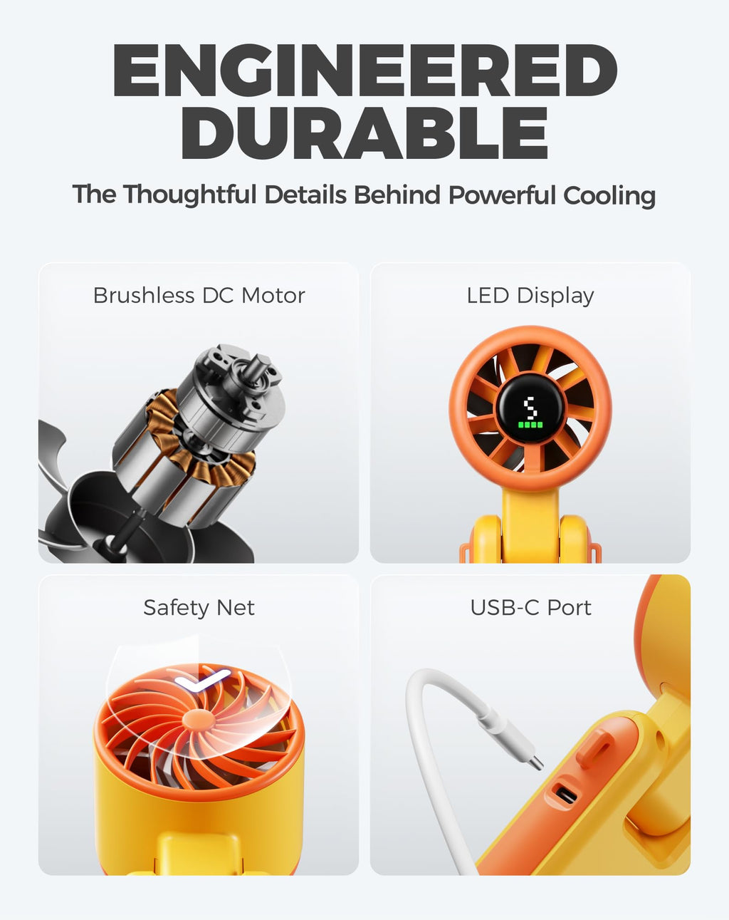 Diveblues Portable Handheld Turbo Fan | 3 IN 1 Hand/Neck/Desk Fan, Up to 12 Working Hours, 5 Gear Wind, Battery Operated, Travel, Working, Outdoor Activities