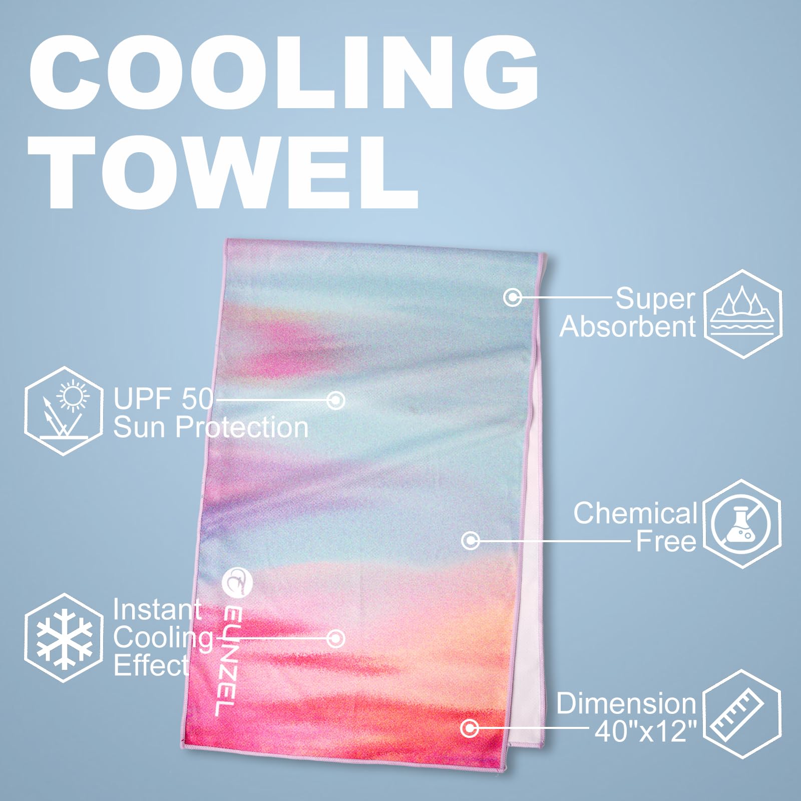 Eunzel Cooling Towel, Ice Towel for Neck, Soft Microfiber Chilly Towel Stay Cool for Sports, Yoga, Running, Gym, Workout, Biking, Camping & Outdoor Activities 40"x12"