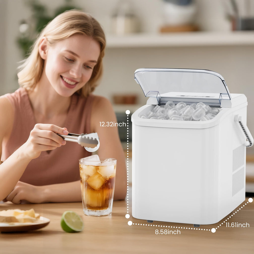 DUMOS Countertop Ice Maker with Handle, 26lbs/24H Portable Ice Machine | 9 Bullet Cubes Ready in 6 Mins, Self-Cleaning, Quiet Compact for Home, Kitchen, RV, Camping, Bright Black