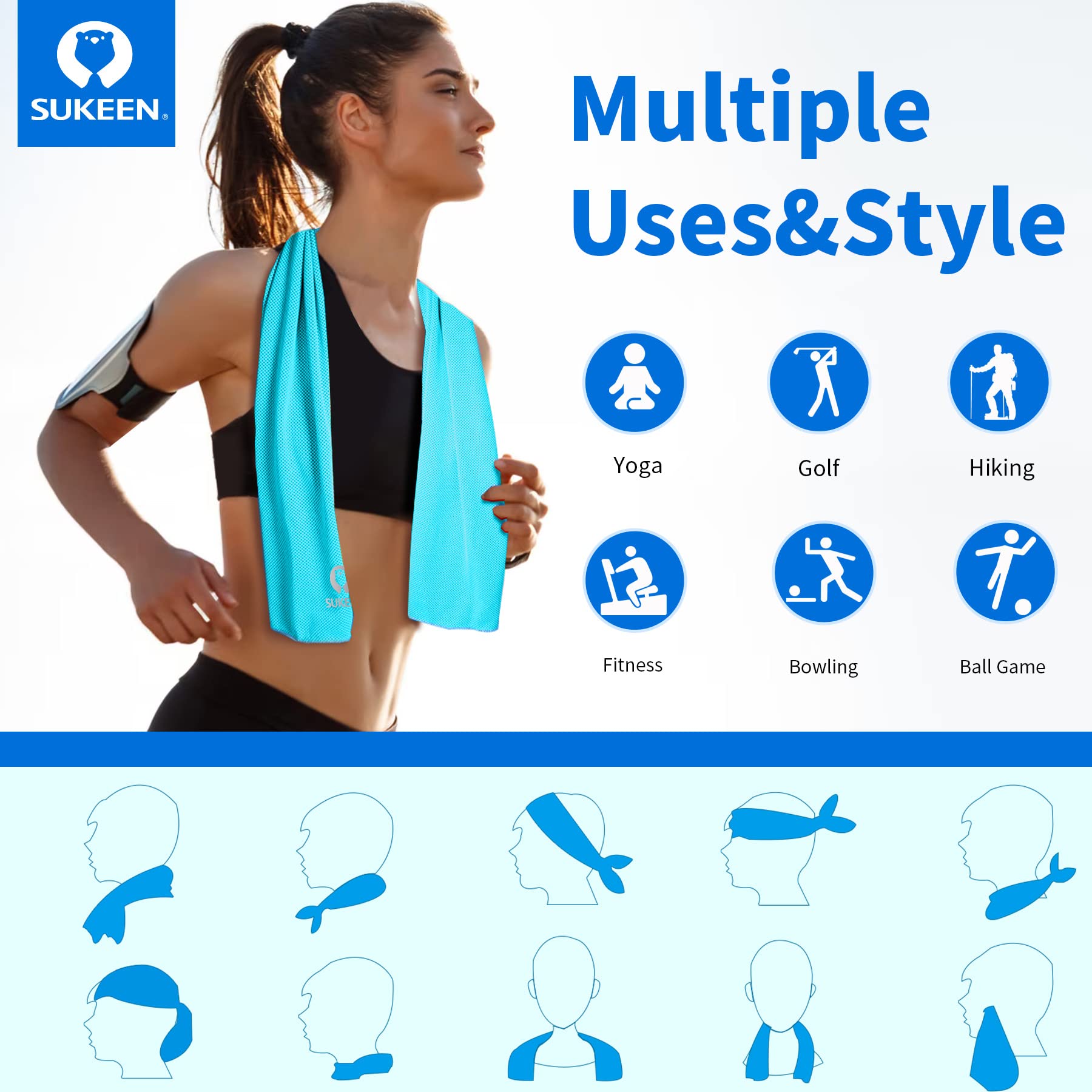 Sukeen Cooling Towel for Neck and Face (40"x12"), Microfiber Bulk Cooling Towels for Athletes Cooling Neck Wraps Instant Cooling Towels for Yoga,Gym,Golf,Running,Fitness and Workout
