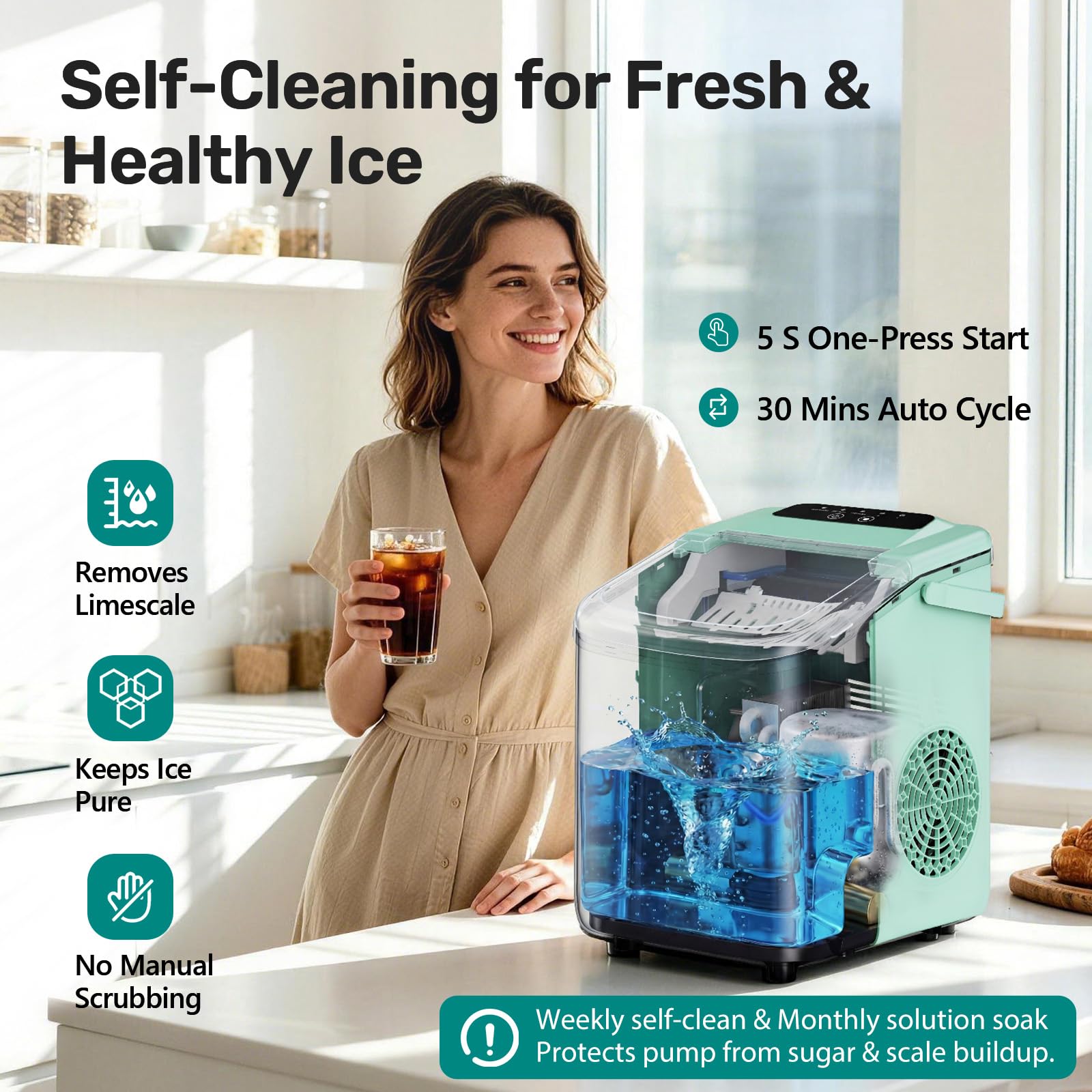 OLIXIS Countertop Ice Maker with Self-Cleaning, Portable Ice Maker Machine with Scoop, 26Lbs/24H, 9 Cubes in 6 Mins, 2 Sizes of Bullet for Home, Kitchen, Office, White