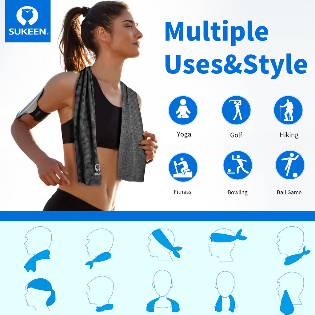 Sukeen 4Pack Cooling Towel (40"x12"),Ice Towel,Soft Breathable Chilly Towel,Microfiber Towel for Yoga,Sport,Running,Gym,Workout,Camping,Fitness,Workout & More Activities