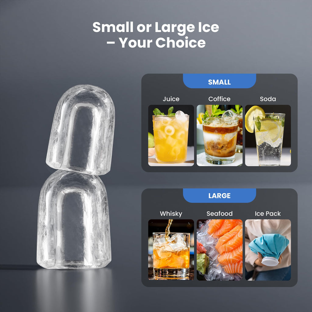 Electactic Ice Makers Countertop,26Lbs/24H,8Pcs in 6Mins,Portable Ice Maker Machine with Self-Cleaning,Interior Lighting,2 Sizes of Bullet Ice for Home/Office/Party(Black)