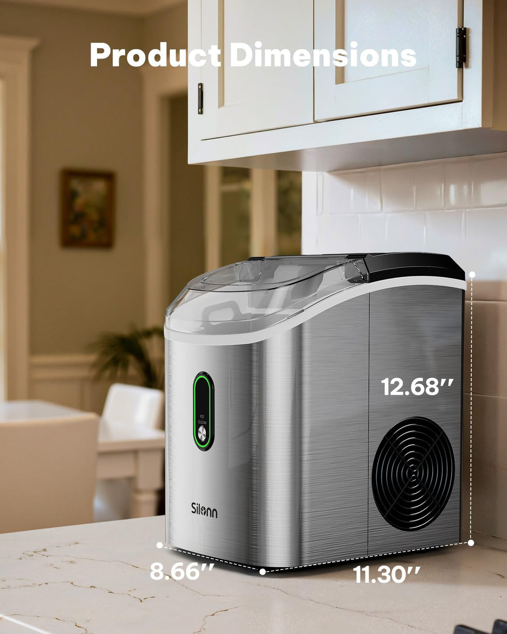 Silonn Nugget Ice Maker Countertop, Pellet Ice Machine with Self-Cleaning Function, Sonic Ice Maker Produces 36lbs of Chewable Ice in 24 Hours, Ideal for Home Kitchen and Office (Black)