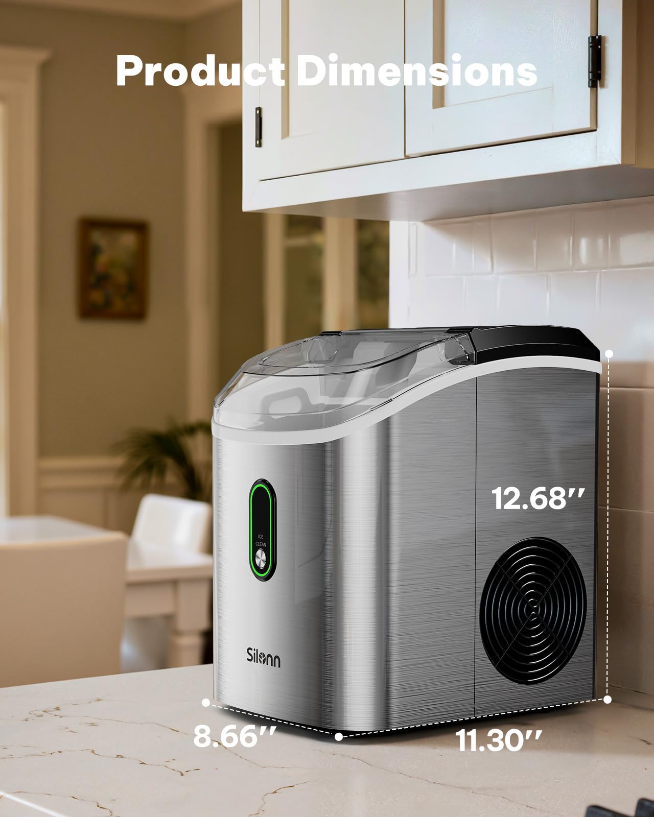 Silonn Nugget Ice Maker Countertop, Pellet Ice Machine with Self-Cleaning Function, Sonic Ice Maker Produces 36lbs of Chewable Ice in 24 Hours, Ideal for Home Kitchen and Office (Black)