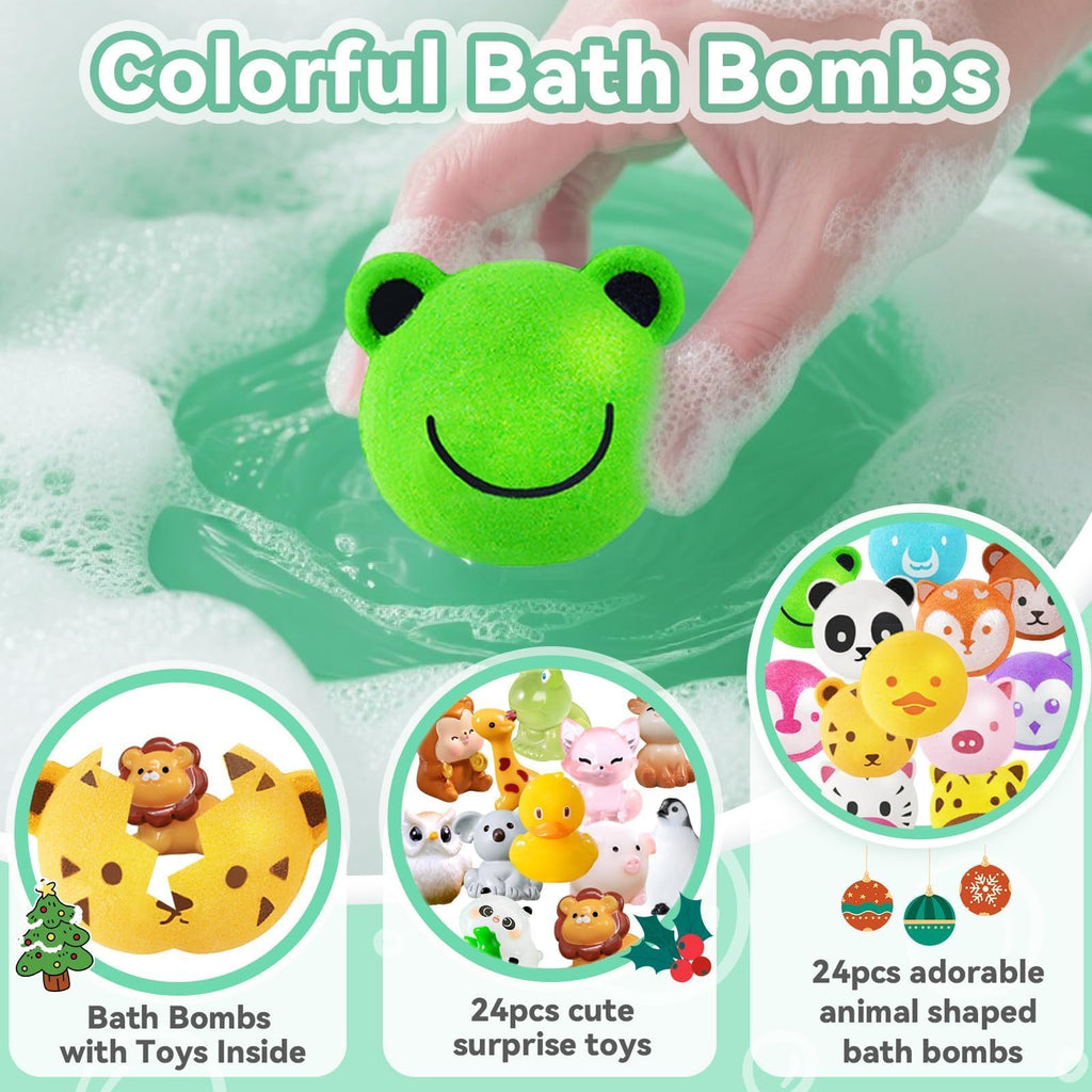 Bath Bombs for Kids with Surprise Toys Inside, 12 Pcs Bubble Bath Fizzy Balls with 12 Animal Shapes, Natural Bath Bombs Valentine's Day Easter Children's Day Gift Set for Kids Girls Boys Toddlers