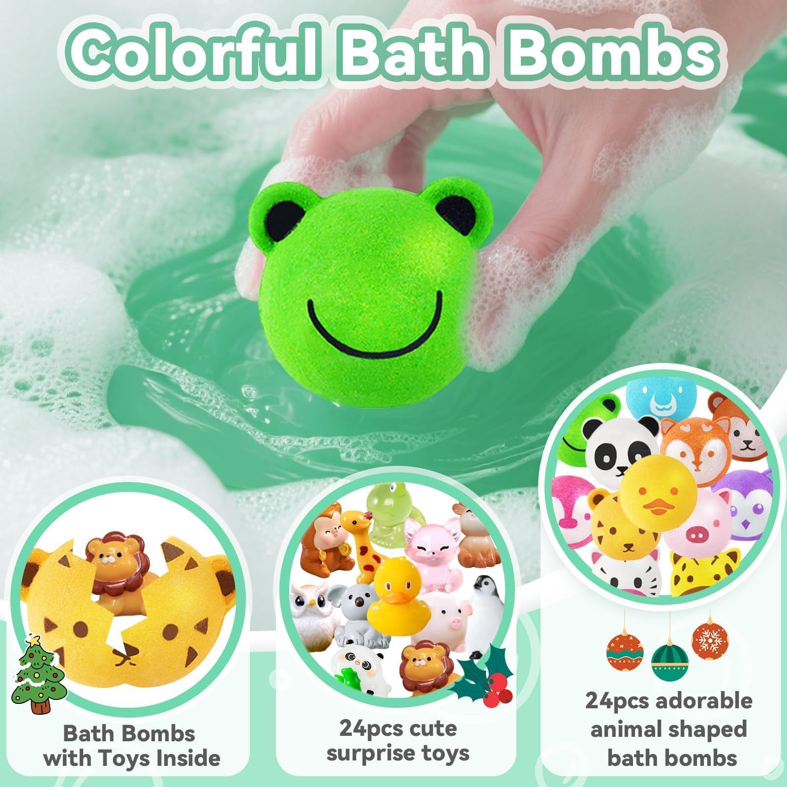 Bath Bombs for Kids with Surprise Toys Inside, 12 Pcs Bubble Bath Fizzy Balls with 12 Animal Shapes, Natural Bath Bombs Valentine's Day Easter Children's Day Gift Set for Kids Girls Boys Toddlers
