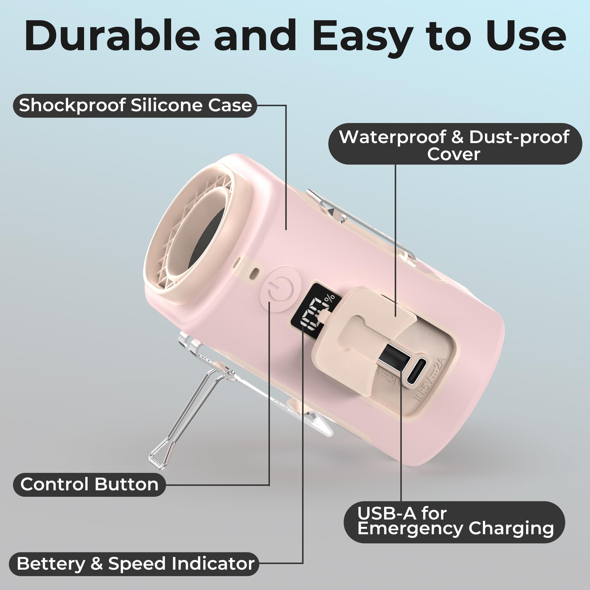AMACOOL Portable Waist Fan Clip On, MAX 40H Work Time, 10000mAh Rechargeable Wearable Shirt Fan with Light, 16000RPM Powerful 5 Speed Belt Fans Personal Cooling Fans for Outdoor Jobsite Camping Travel