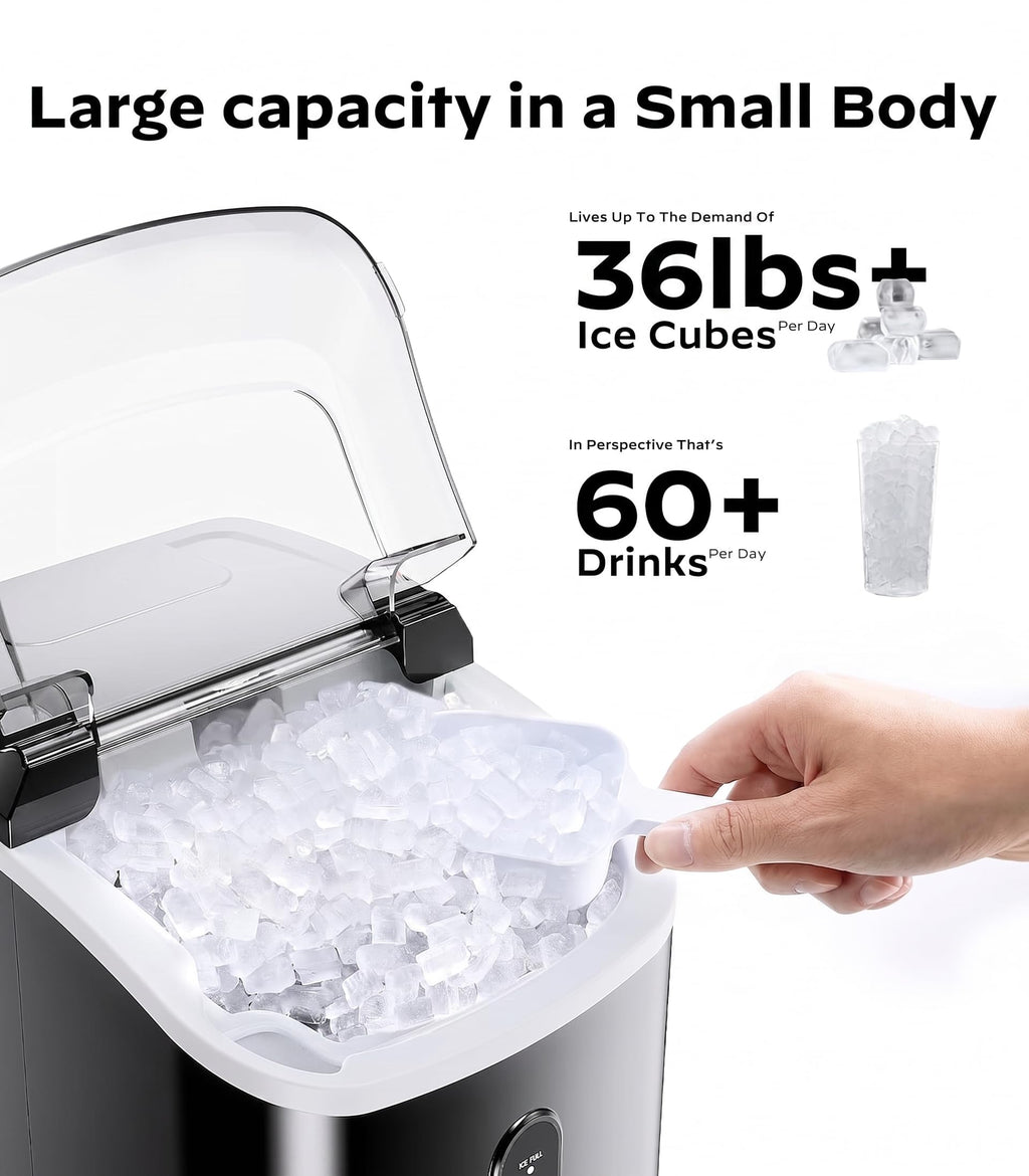 Silonn Nugget Ice Maker Countertop, Pellet Ice Machine with Self-Cleaning Function, Sonic Ice Maker Produces 36lbs of Chewable Ice in 24 Hours, Ideal for Home Kitchen and Office (Black)
