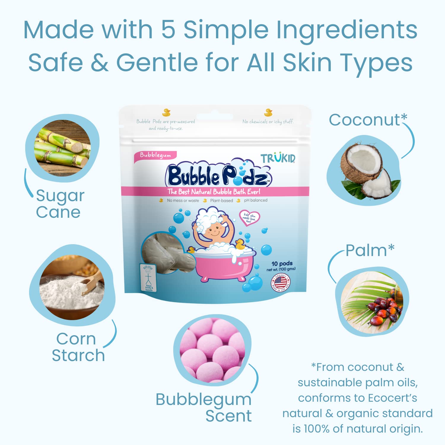 TruKid Bubble Podz Bubble Bath for Kids, Toddlers, & Babies, Tear Free Gentle & Refreshing Bath Bomb for Sensitive Skin with Natural Moisturizers, Non-Toxic, pH Balanced, Lavender Scent (10 Podz)