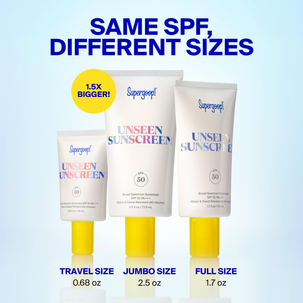 Supergoop! Unseen Sunscreen - Clear & Invisible Face Sunscreen + Broad Spectrum + Makeup-Gripping Primer - Weightless, Scentless, Oil Free - For All Skin Types & Tones