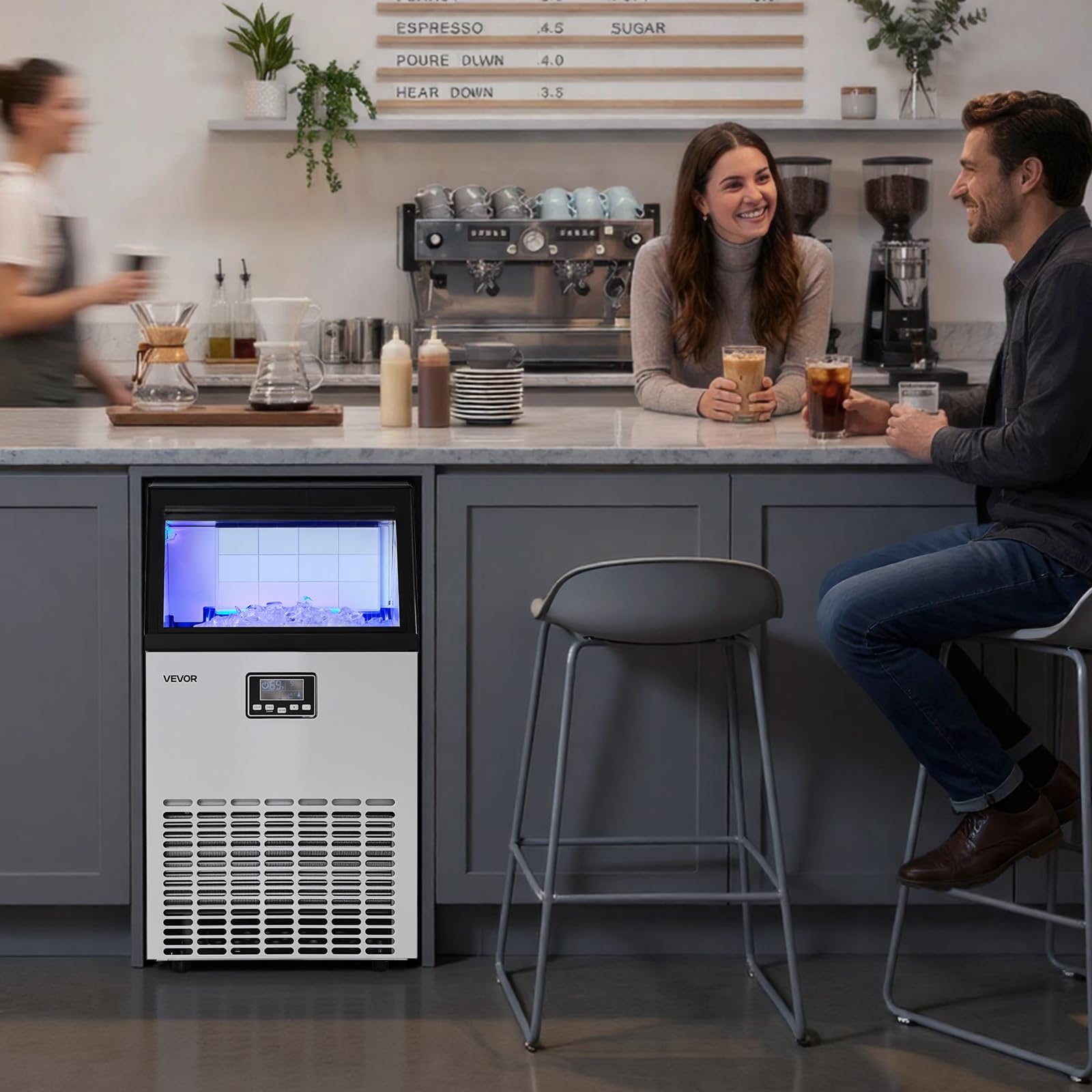 VEVOR Commercial Ice Maker Machine, 80 lbs/24h with 13 lbs Storage Capacity, Countertop/Freestanding/Under Counter, Stainless Steel Ice Maker with LED Display & Self-Cleaning, for Home Bar Restaurant