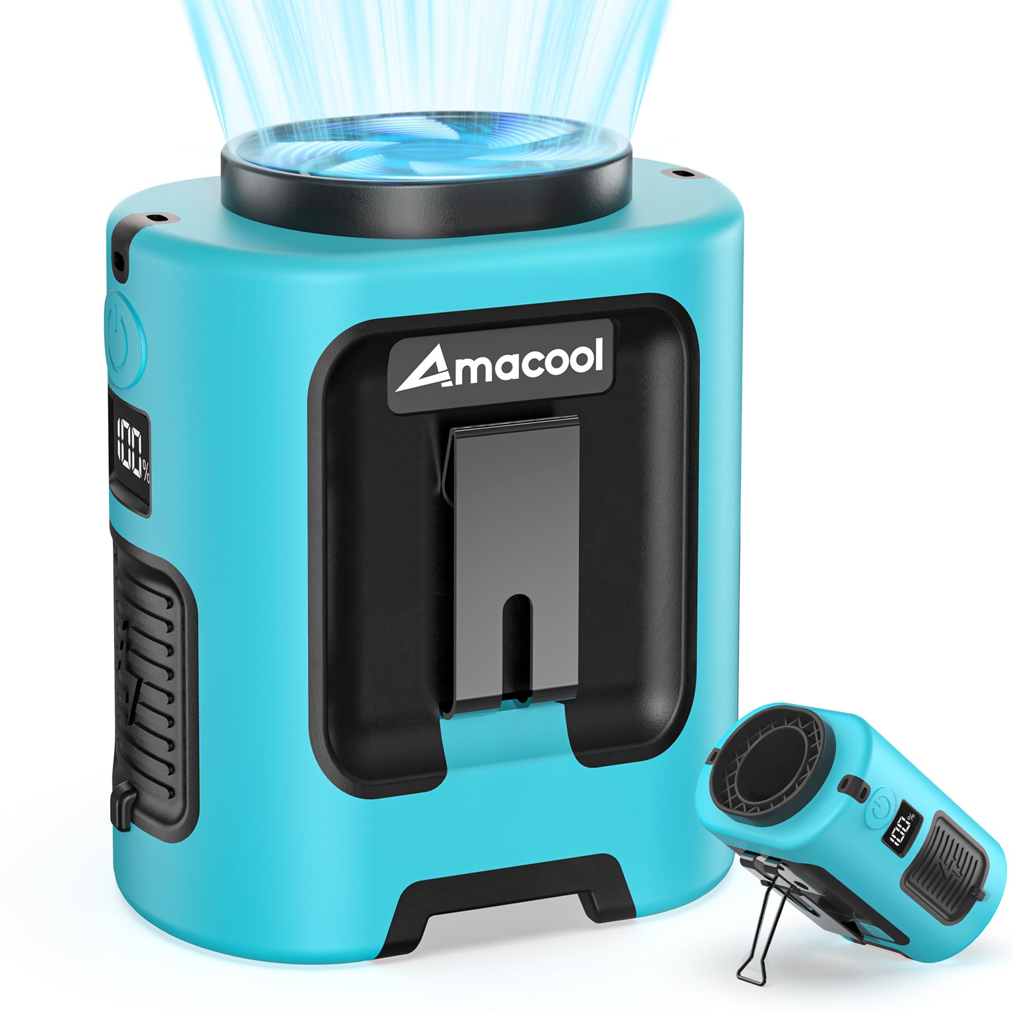 AMACOOL Portable Waist Fan Clip On, MAX 40H Work Time, 10000mAh Rechargeable Wearable Shirt Fan with Light, 16000RPM Powerful 5 Speed Belt Fans Personal Cooling Fans for Outdoor Jobsite Camping Travel