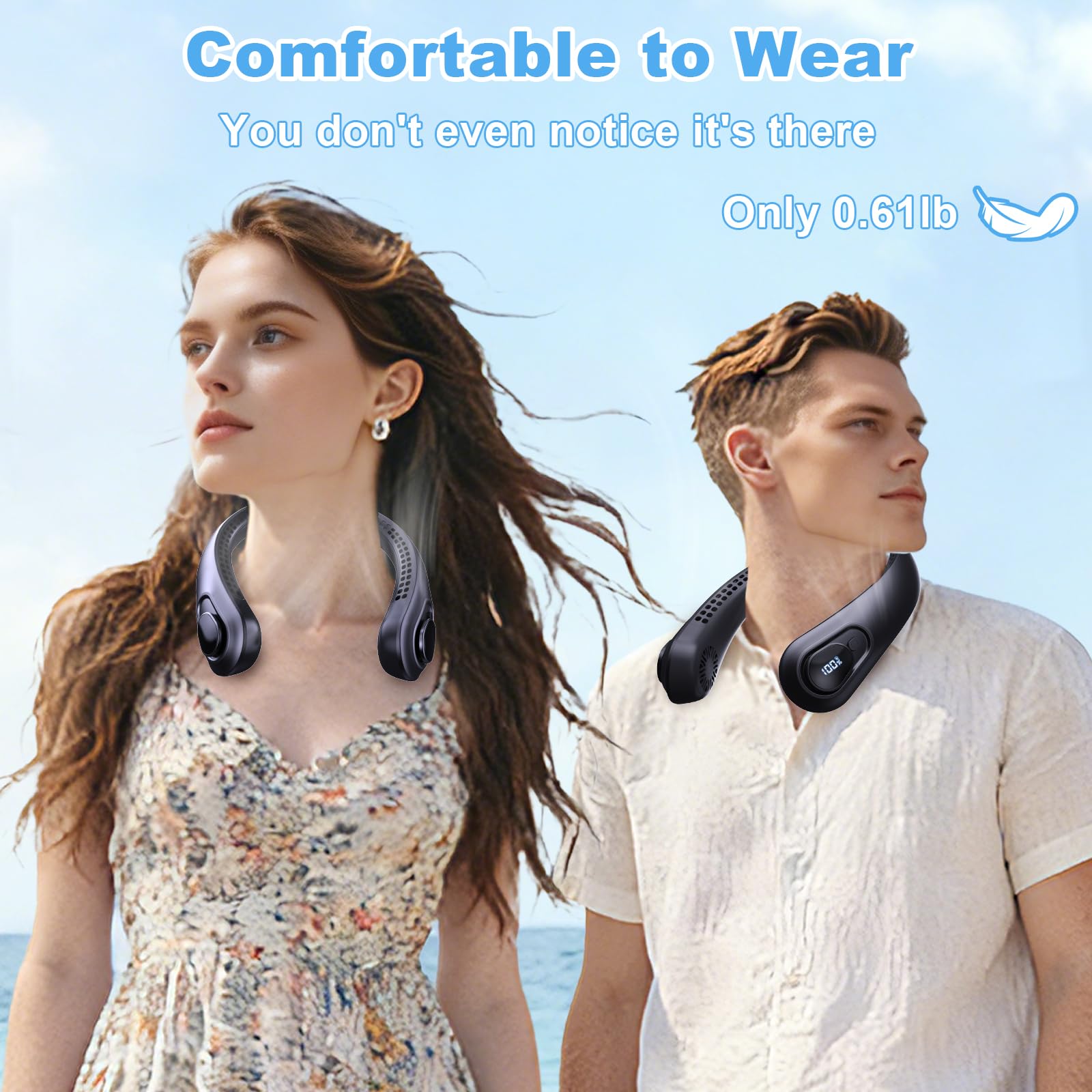 Portable Neck Fan Rechargeable - [with LED Display] 5 Speeds, 5000 mAh Battery Operated Wearable Personal Cooling Bladeless Fan for Outdoor Travel, Gifts for Men Women Kids,Gray
