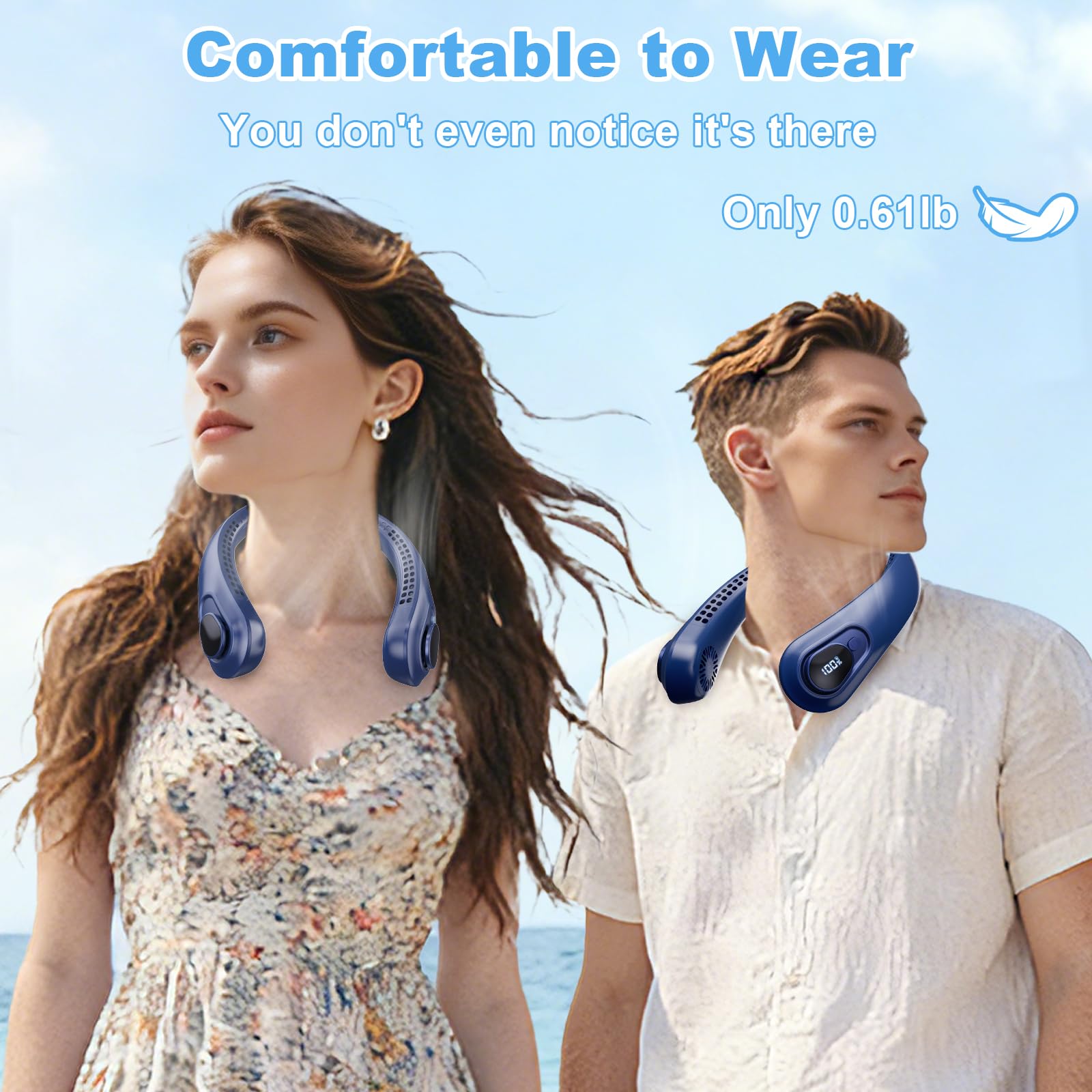 Portable Neck Fan Rechargeable - [with LED Display] 5 Speeds, 5000 mAh Battery Operated Wearable Personal Cooling Bladeless Fan for Outdoor Travel, Gifts for Men Women Kids,Gray
