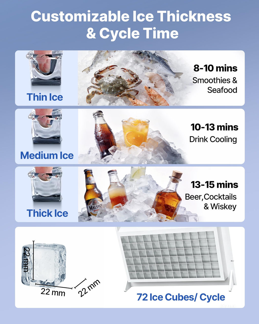VEVOR Commercial Ice Maker Machine, 80 lbs/24h with 13 lbs Storage Capacity, Countertop/Freestanding/Under Counter, Stainless Steel Ice Maker with LED Display & Self-Cleaning, for Home Bar Restaurant