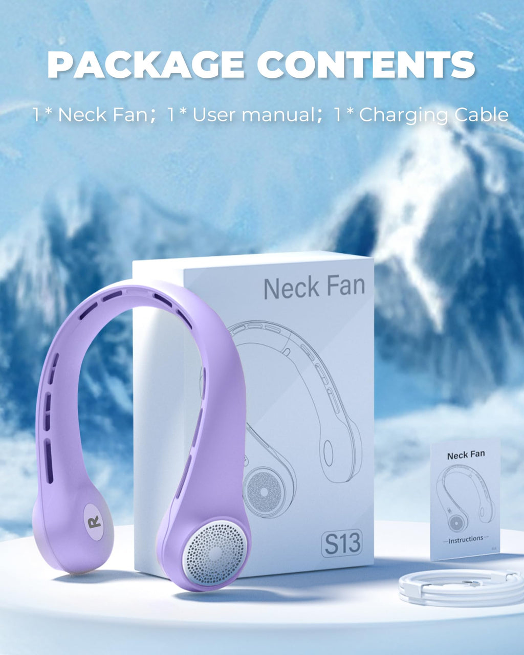 Neck Fan with 4000mAh Rechargeable Battery & LED Display, Portable Personal Cooler for Women/Men, 3-Speed Bladeless 360° Cooling Fans, Stylish Gift for Gym/Travel/Office, White