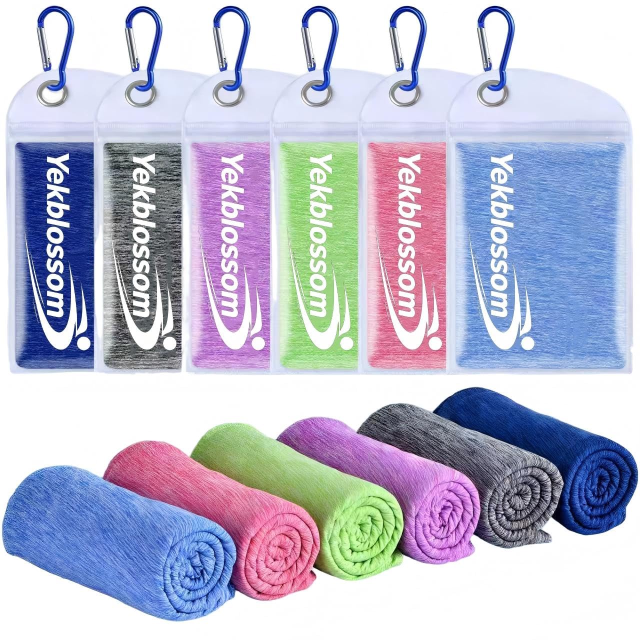 6 Pack Cooling Towel, Ice Towel for Neck, Soft Breathable Microfiber Towel, Hyper-Evaporative Cooling Towels for Yoga Sports Gym Running Workout Camping Outdoor Activities (3black+3grey)