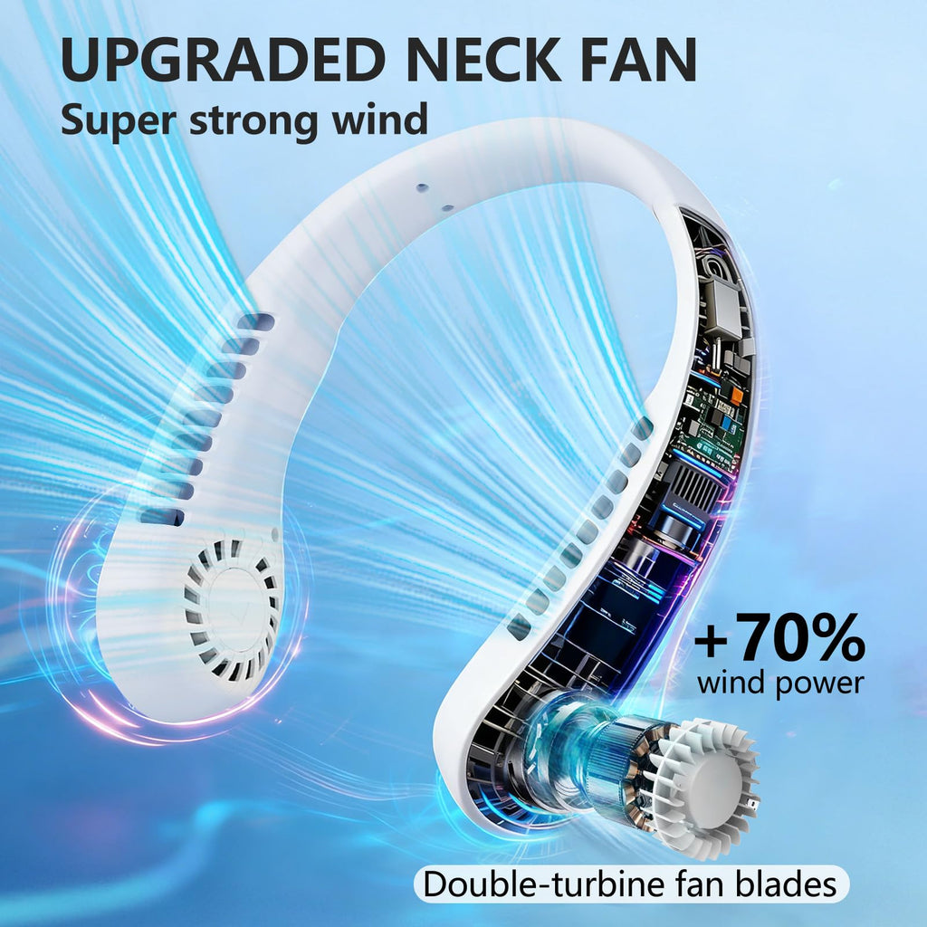 Portable Neck Fan, 360° Cooling Personal Fan, 5 Speeds, USB Rechargeable Wearable Neck Fan, Hands Free Bladeless Fan for Travel, Mini Fan, Birthday Gift for Women Men, White