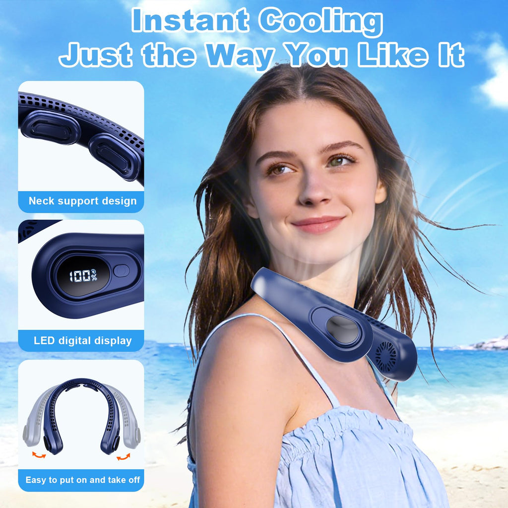 Portable Neck Fan Rechargeable - [with LED Display] 5 Speeds, 5000 mAh Battery Operated Wearable Personal Cooling Bladeless Fan for Outdoor Travel, Gifts for Men Women Kids,Gray