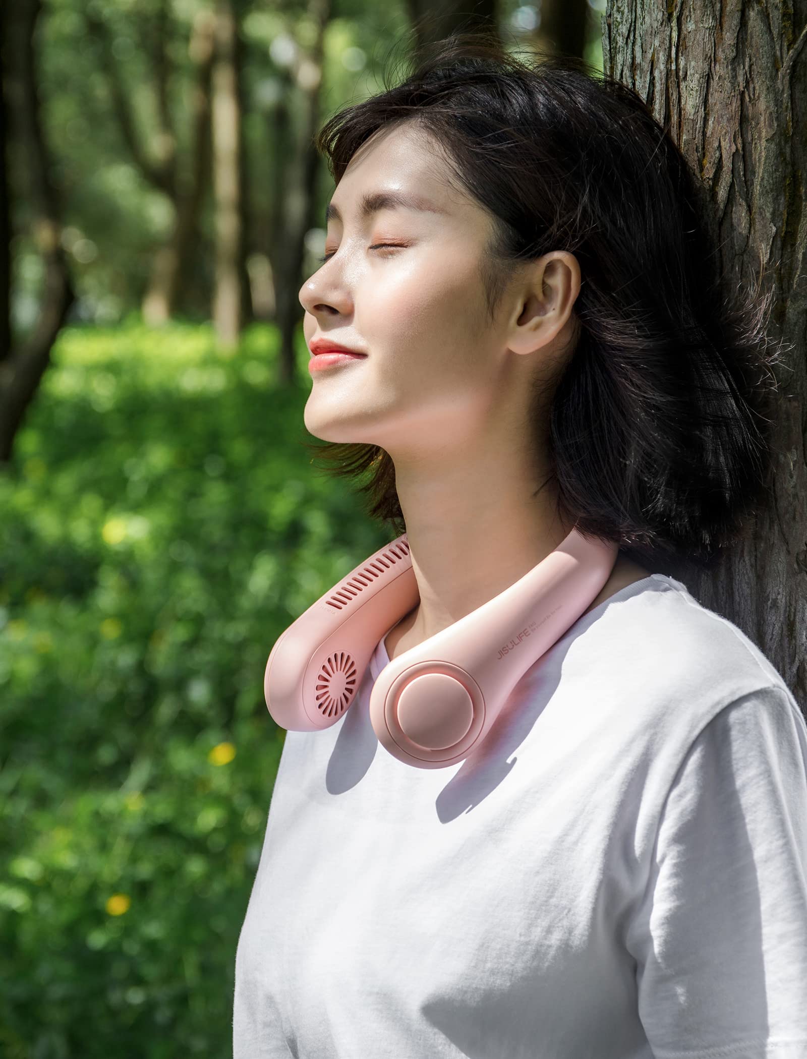 JISULIFE Neck Fan Portable, Personal Wearable Fan with Battery Rechargeable, Bladeless Travel Cooling Design with Powerful Wind, 3 Speeds, Quiet, Gifts for Men/Women/Friends - Blue