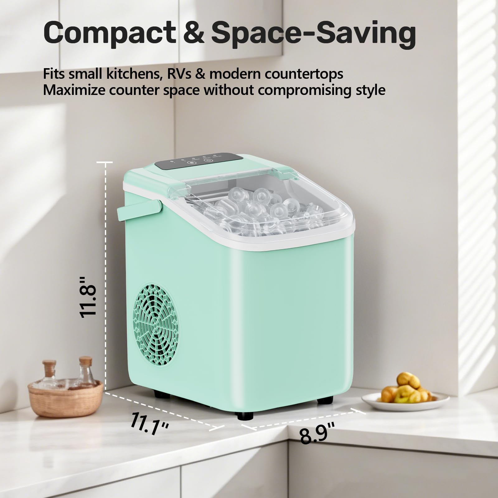 OLIXIS Countertop Ice Maker with Self-Cleaning, Portable Ice Maker Machine with Scoop, 26Lbs/24H, 9 Cubes in 6 Mins, 2 Sizes of Bullet for Home, Kitchen, Office, White
