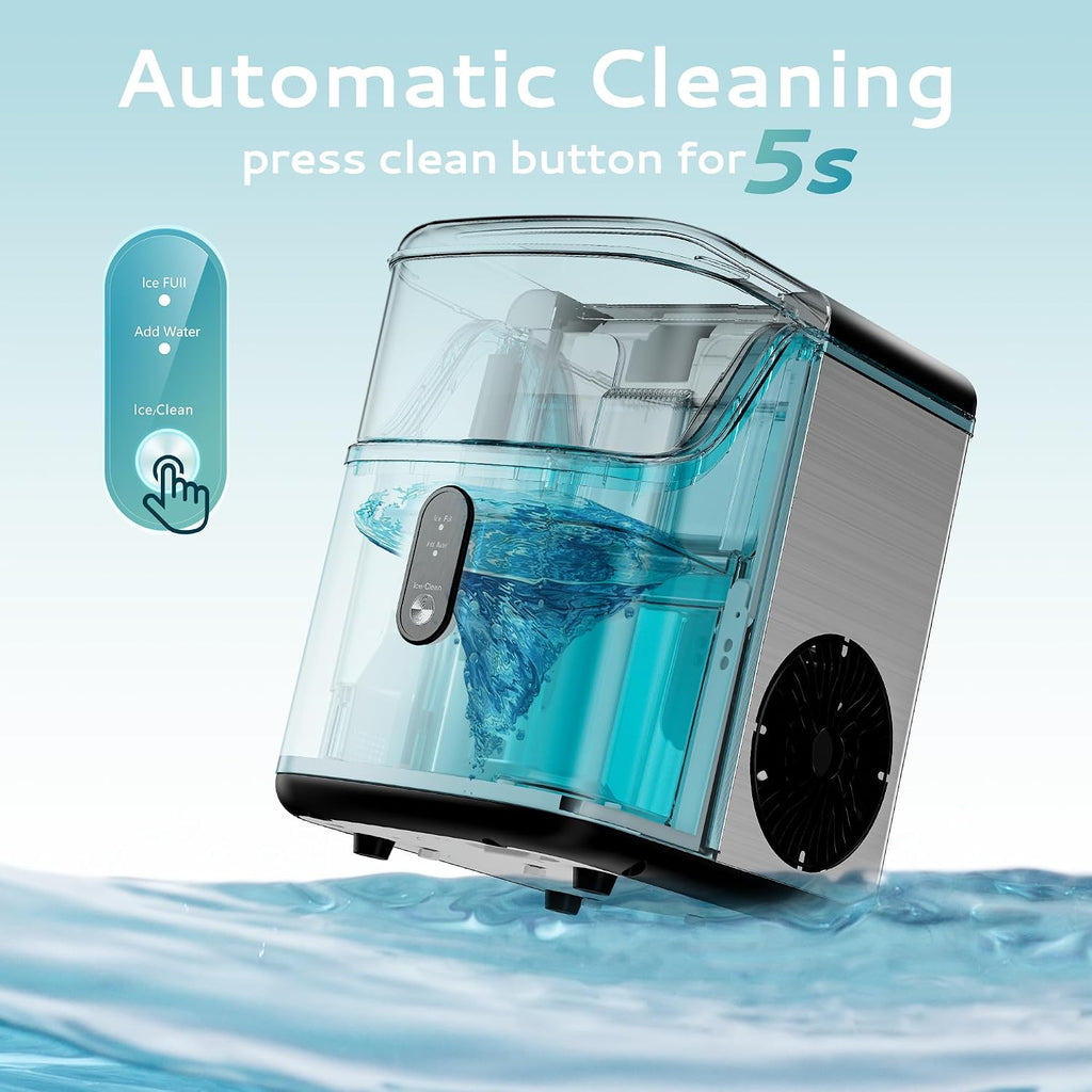 EUHOMY Nugget Ice Makers Countertop, Pebble Ice Maker Machine with 34lbs/24H Soft Ice, Self-Cleaning Sonic Ice Maker with Ice Scoop&Basket, Pellet Ice Maker for Home/Kitchen/Office(Stainless Steels)