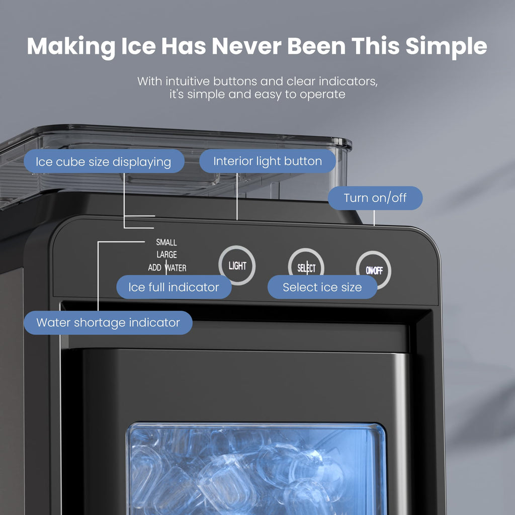 Electactic Ice Makers Countertop,26Lbs/24H,8Pcs in 6Mins,Portable Ice Maker Machine with Self-Cleaning,Interior Lighting,2 Sizes of Bullet Ice for Home/Office/Party(Black)