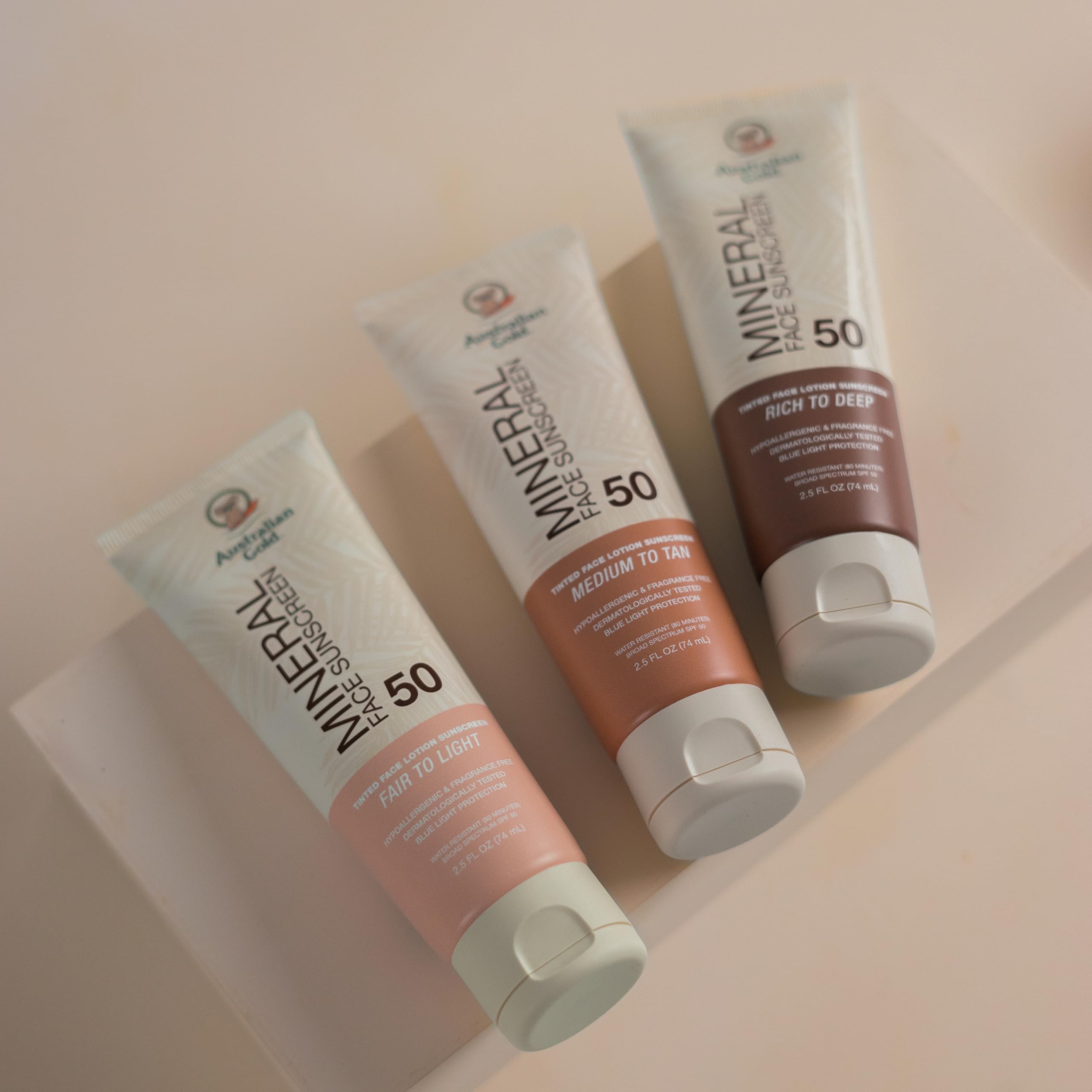 Australian Gold SPF 50 Tinted Mineral Face Sunscreen, Medium to Tan, 2.5 fl oz, Broad Spectrum, Non-Greasy BB Cream with Blue Light & Sun Protection, 4% Zinc Oxide & Titanium Dioxide, Hypoallergenic