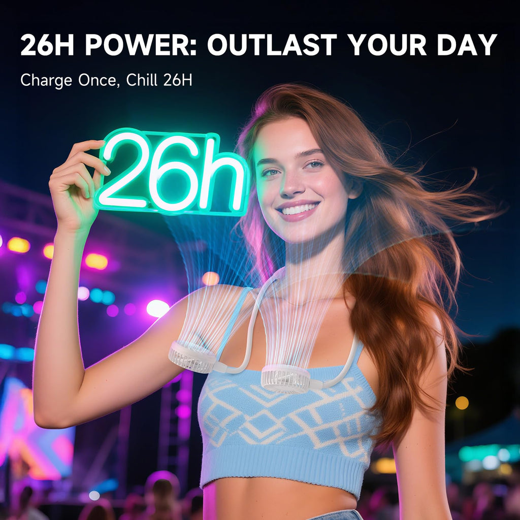 HandFan 10000mAh Neck Fan, 360° Rotation Hands Free Portable Fans for your Neck, 48h Lasting Rechargeable Battery Operated Wearable Necklace Personal Cool Fans for Travel/Disney/Sports/Cycling/Hiking