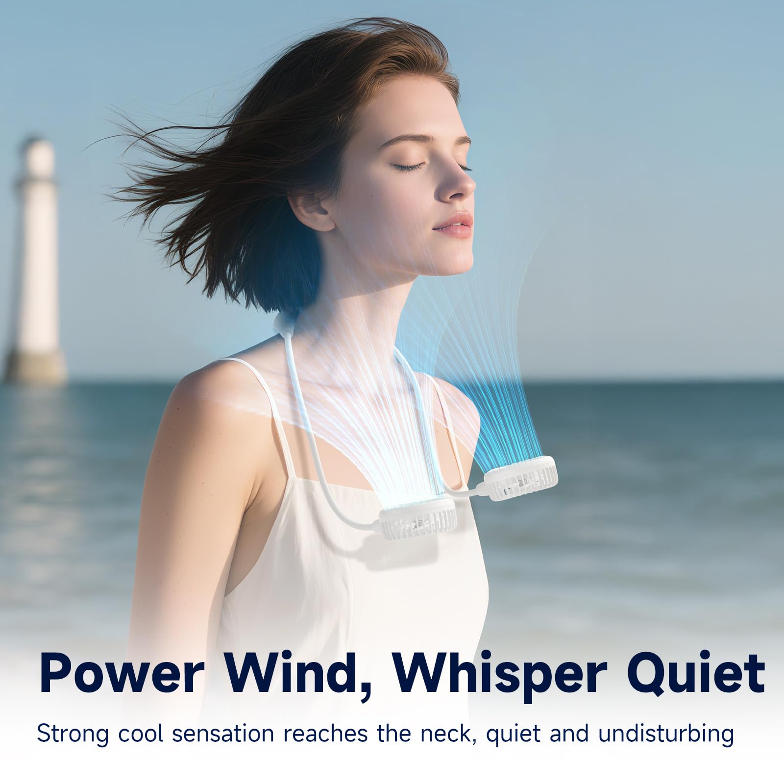 HandFan 10000mAh Neck Fan, 360° Rotation Hands Free Portable Fans for your Neck, 48h Lasting Rechargeable Battery Operated Wearable Necklace Personal Cool Fans for Travel/Disney/Sports/Cycling/Hiking