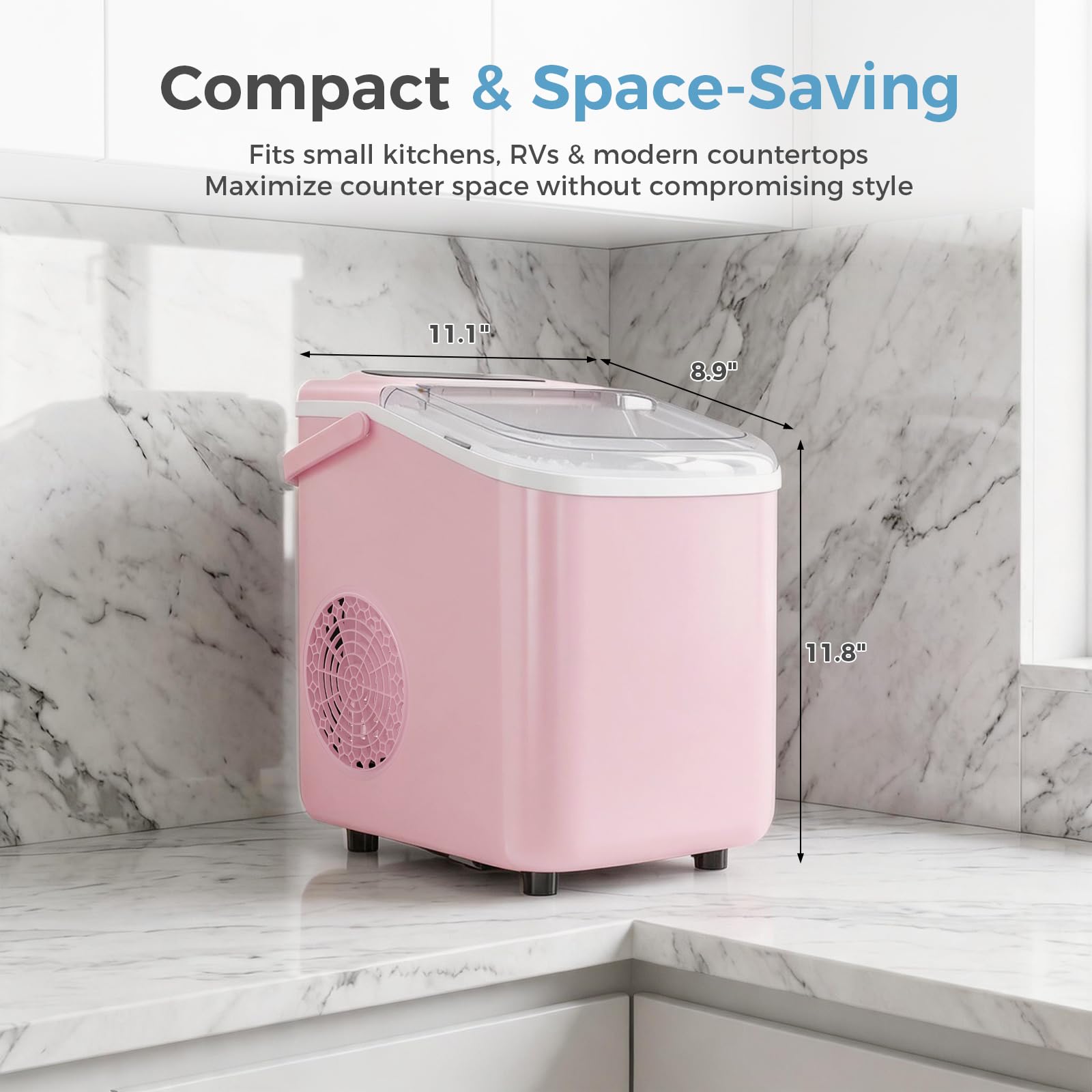 Countertop Ice Maker, Portable Ice Machine with Carry Handle Basket and Scoop, 9 Bullet Cubes Ready in 6 Mins, 26lbs Daily, Self-Cleaning for Home, Kitchen, Camping, RV