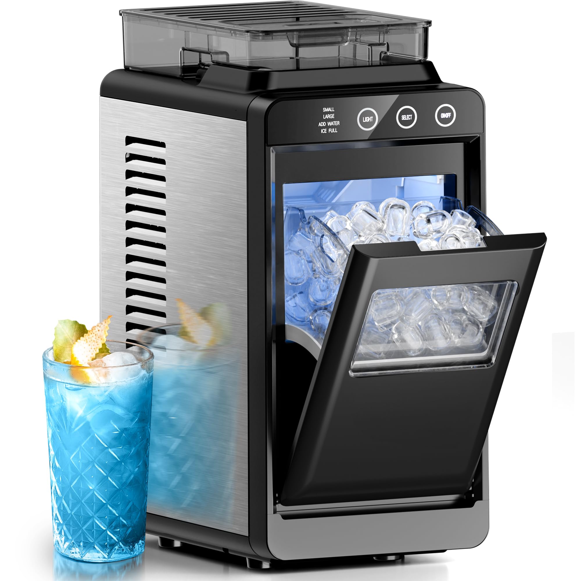 Electactic Ice Makers Countertop,26Lbs/24H,8Pcs in 6Mins,Portable Ice Maker Machine with Self-Cleaning,Interior Lighting,2 Sizes of Bullet Ice for Home/Office/Party(Black)