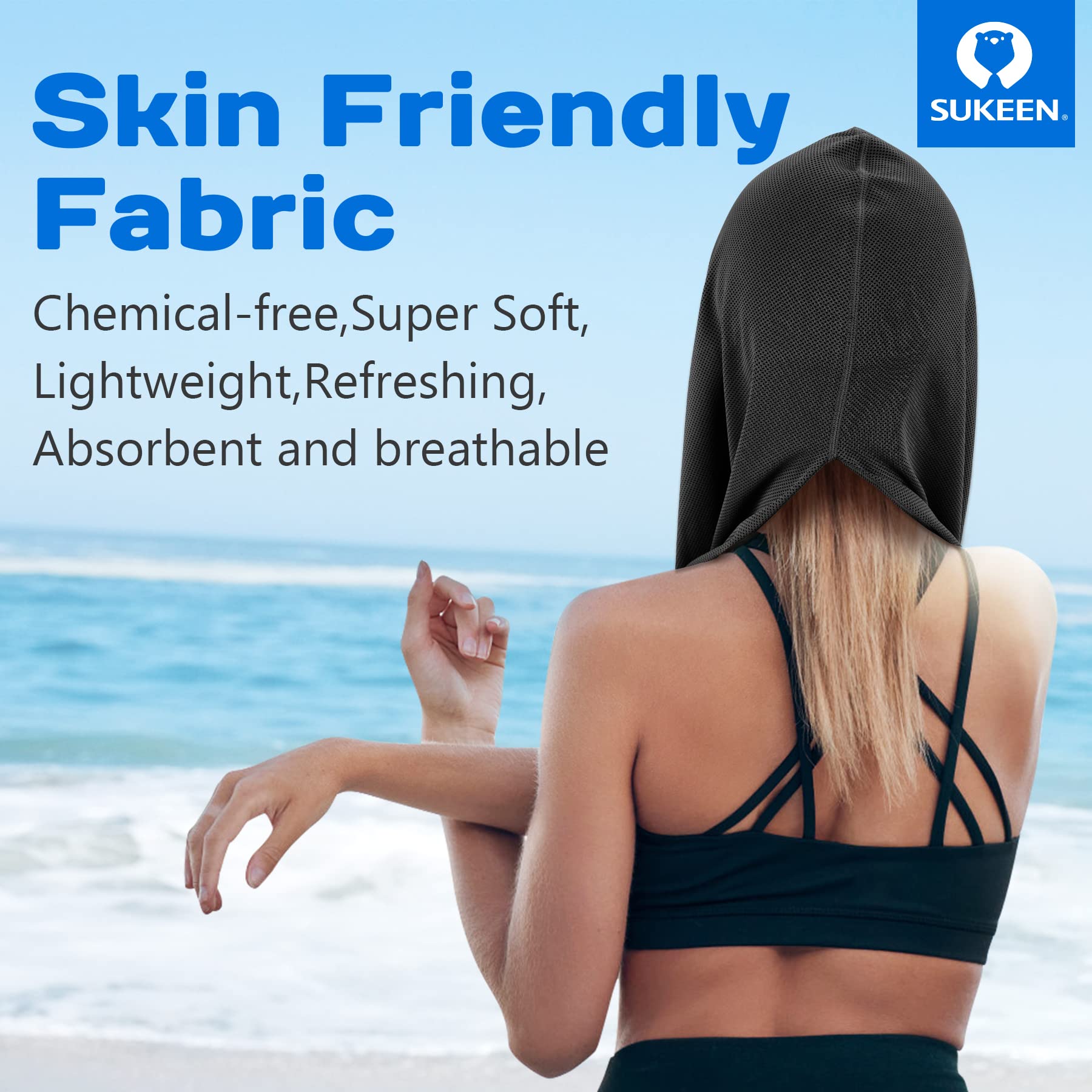 Sukeen Cooling Hoodie Towel, Absorbent Quick-Drying Cooling Towels for Neck and Face, UV Sun Protection Cooling Neck Wraps Sport Head Cooling Towel Hot Weather