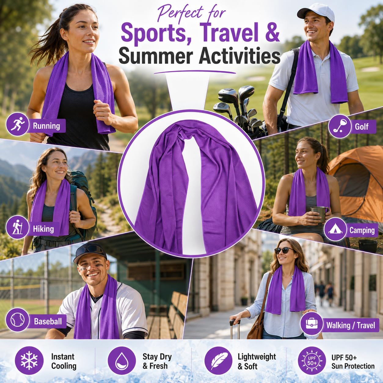 Cooling Towels 43.3" x 15.7" - Ice Towel, Sweat Towel, Cooling Towels for Neck & Face & Cooling Neck Wraps for Summer Heat - Neck Cooler for Quick Cool Down for Gym, Running, Golf, Yoga & Sports