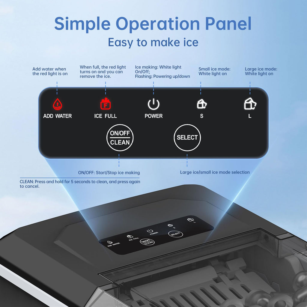 WIE Stainless Steel Ice Maker, Self-Cleaning Ice Maker Machine, 12kg/24H, 2 Sizes 9 Ice Cube Ready in 6 Mins Ice Machine with Handle, Scoop & Basket, 1.5L Ice Cube Maker for Home/Kitchen/Office/Bar