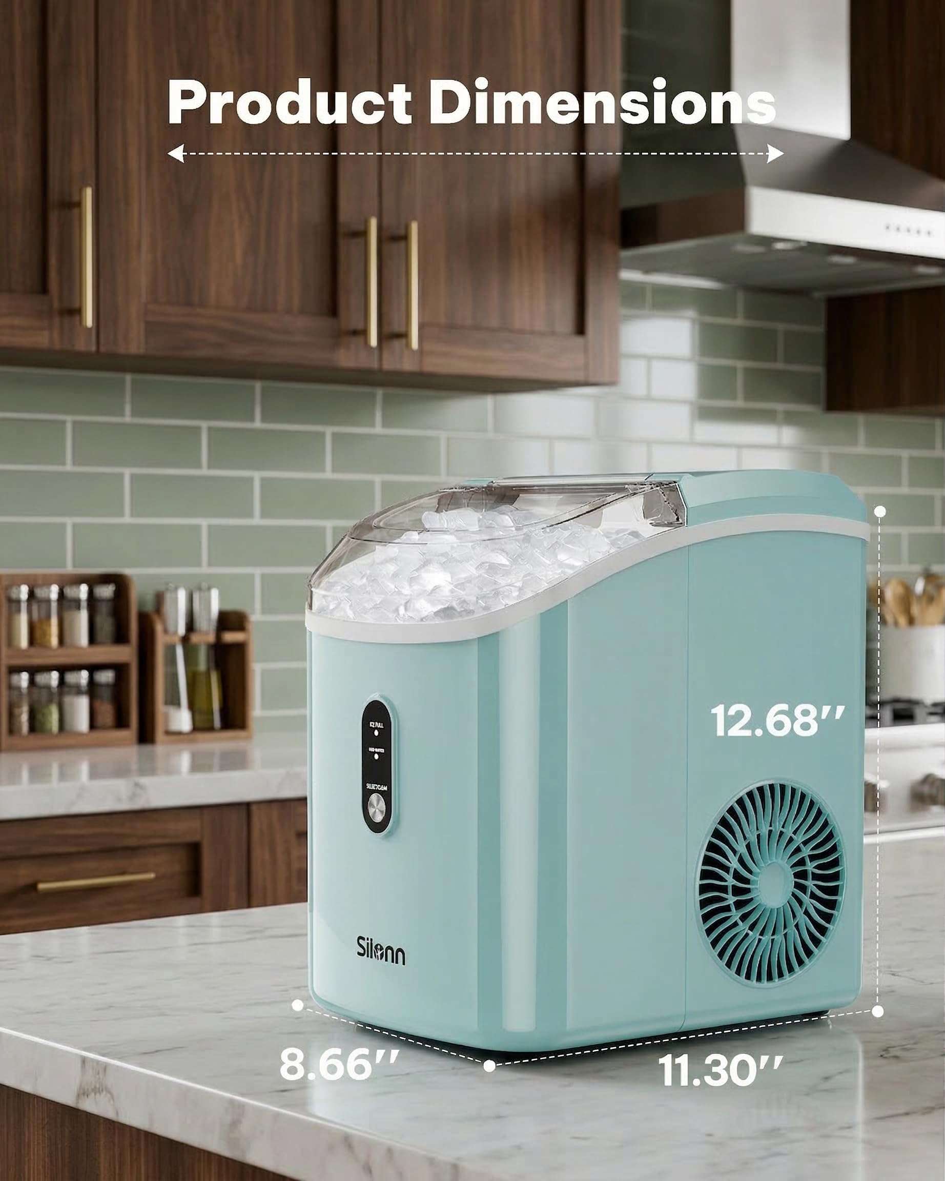 Silonn Nugget Ice Maker Countertop, Pellet Ice Machine with Self-Cleaning Function, Sonic Ice Maker Produces 36lbs of Chewable Ice in 24 Hours, Ideal for Home Kitchen and Office (Black)