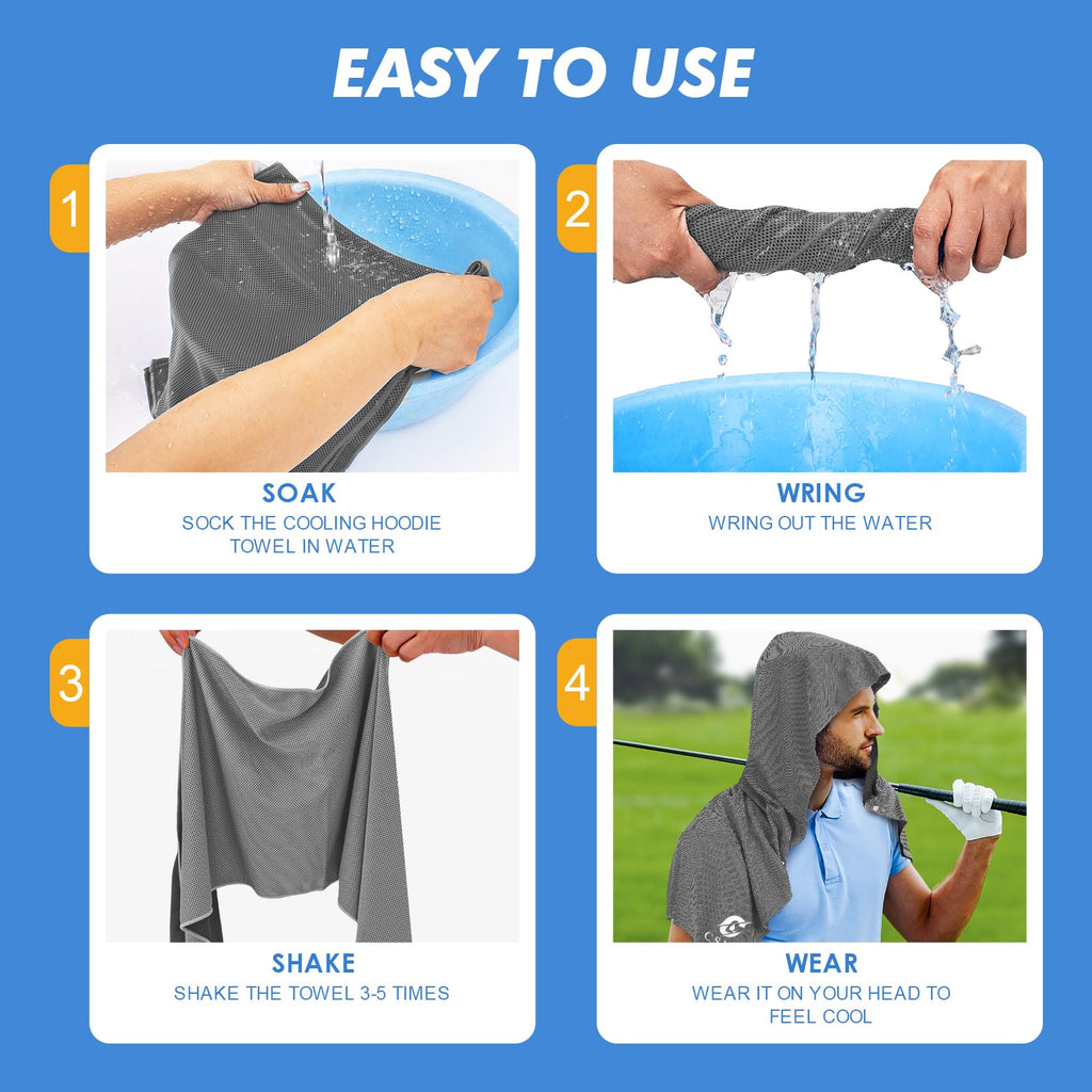 CSITE Cooling Hoodie Towels, Instant Cooling Towels for Neck and Face, UPF 50 Sun Protection, Ice Towel for Hot Weather, Head Towel for Sports, Camping, Cycling & More Activities