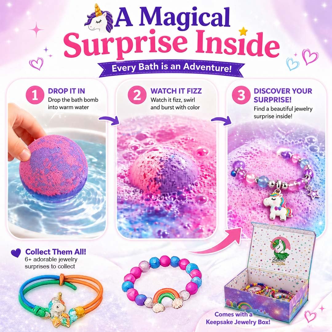 Bath Bombs for Kids with Surprise Inside - Organic Bath Fizzies with Toys Inside. All Natural, Gentle, and Kids Safe, Rainbow Spa Bath Fizz Balls, Birthday Gifts for Boys, Toddlers, Baby